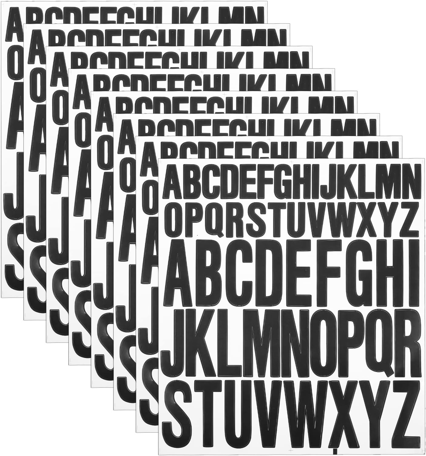 AIEX 8 Sheet Capital Letter Stickers, 1 Inch 2 Inch Self Adhesive Letters, Black, Vinyl, Waterproof, Alphabet Stickers for Crafts, Scrapbook, Sign, Poster, Window, Mailboxes, Car, Truck