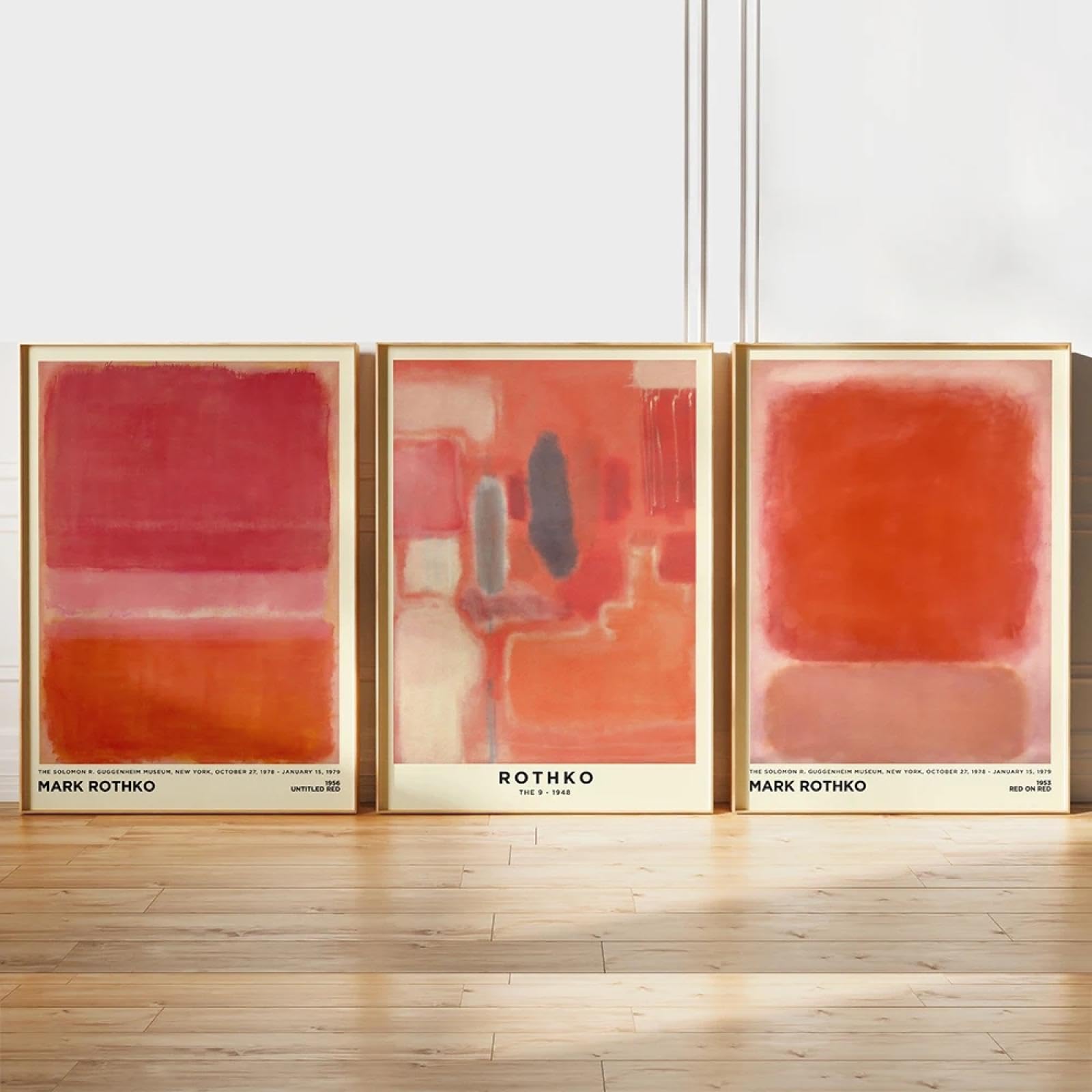GKUVBF Mark Rothko Poster, rosa, abstrakte Ausstellungsdrucke, Vintage-Museum, Wandbild, Leinwandgemälde, Einweihungsparty, Heimdekoration, 50 x 70 cm, 3-teilig, rahmenlos
