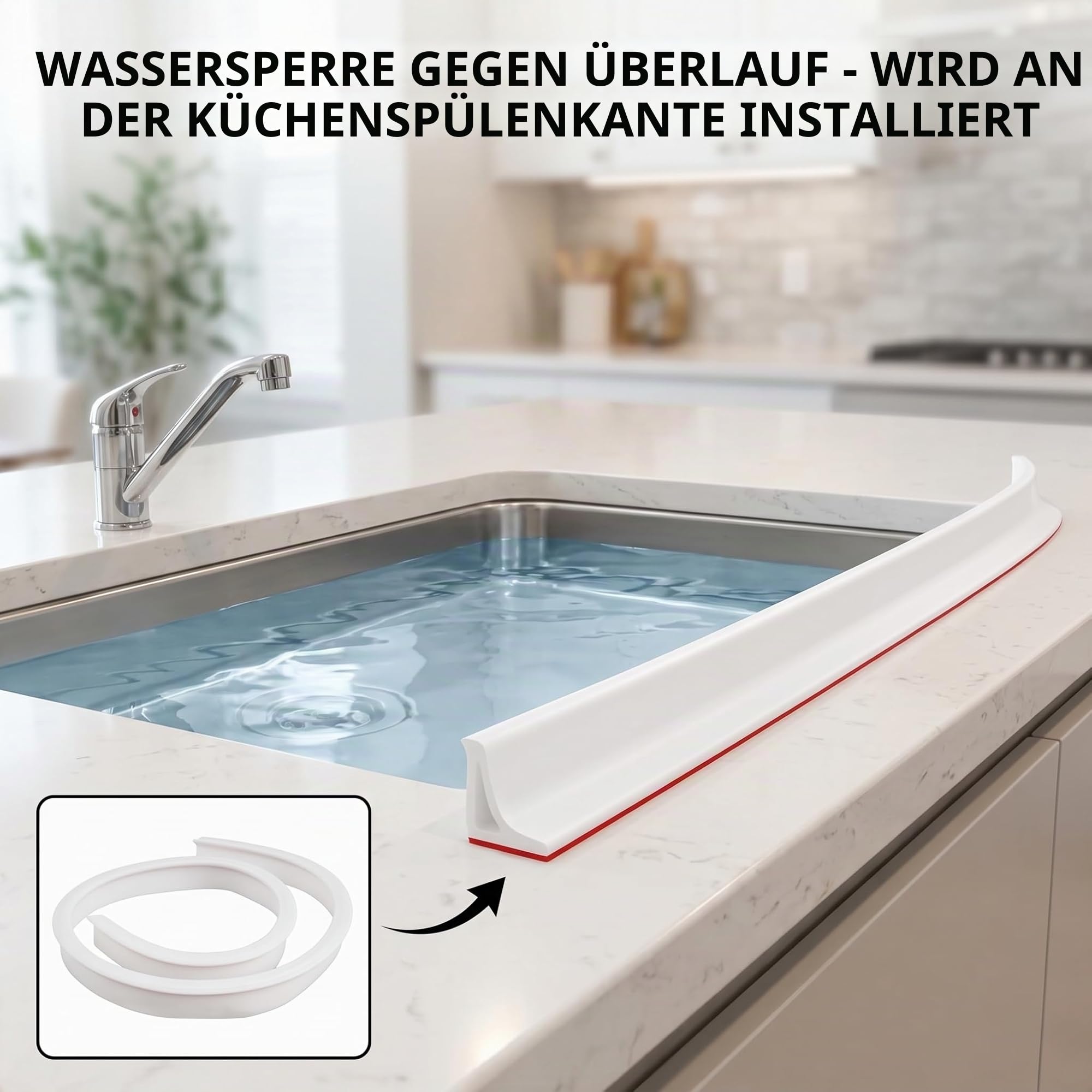 RANRAO 100–300 cm Silikon-Duschschwelle, Wassersperre, Waschbeckendichtungsstreifen, Badewannenrand-Dichtungsstreifen für Badewanne, Arbeitsplatte, Küche (250 cm)