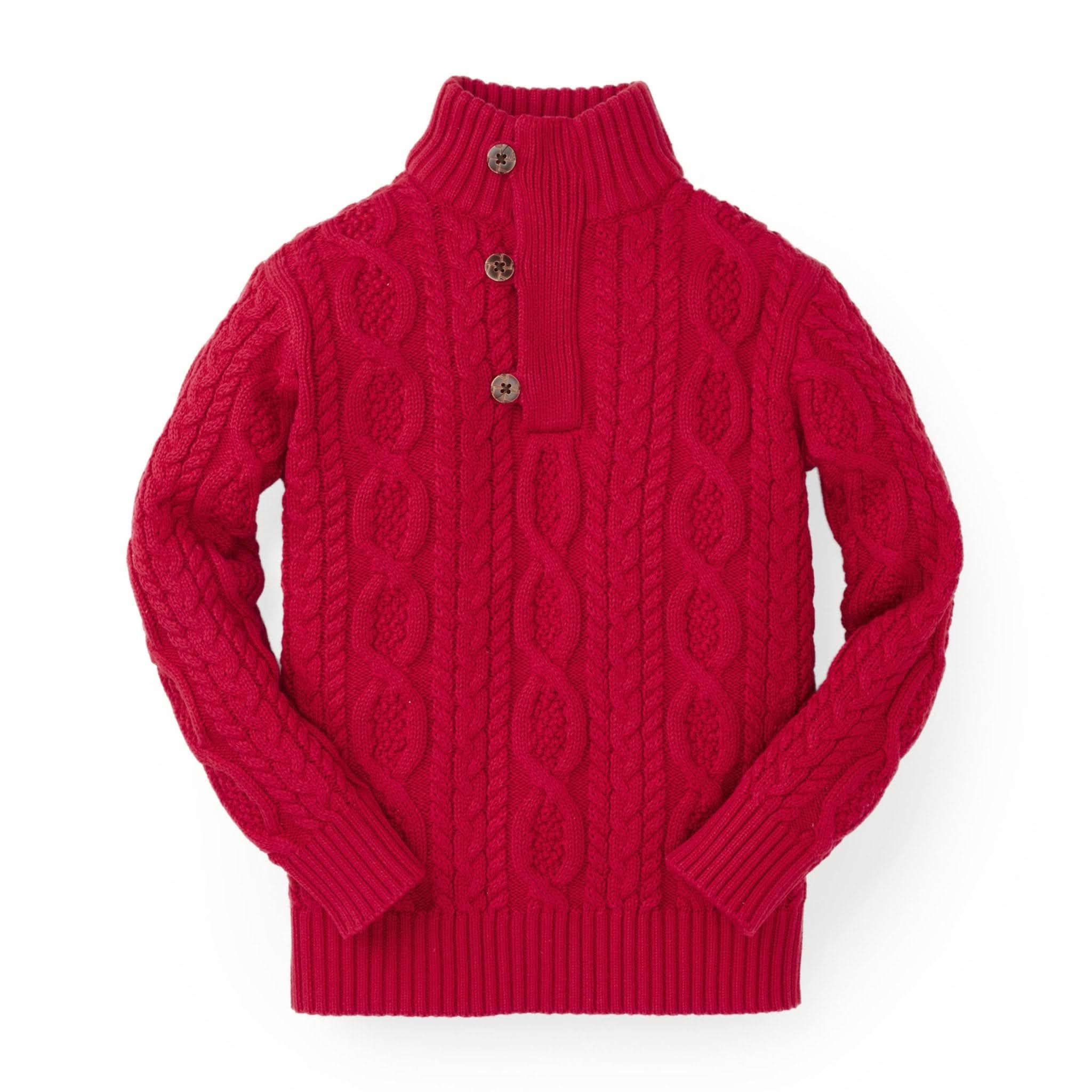Hope &amp; Henry Boys' Mock Neck Cable Sweater with Button Placket | GOTS