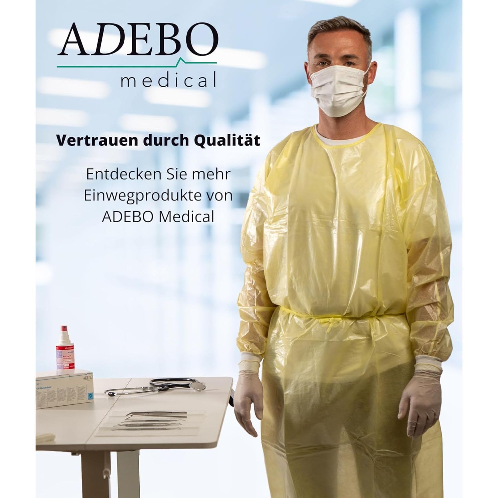 10St. | Gelb | Einweg PP+PE Schutzkittel Optimaler Schutz Einmal Kittel mit Strickbündchen & Klettverschluss – Premium OP Kittel (125x140cm)