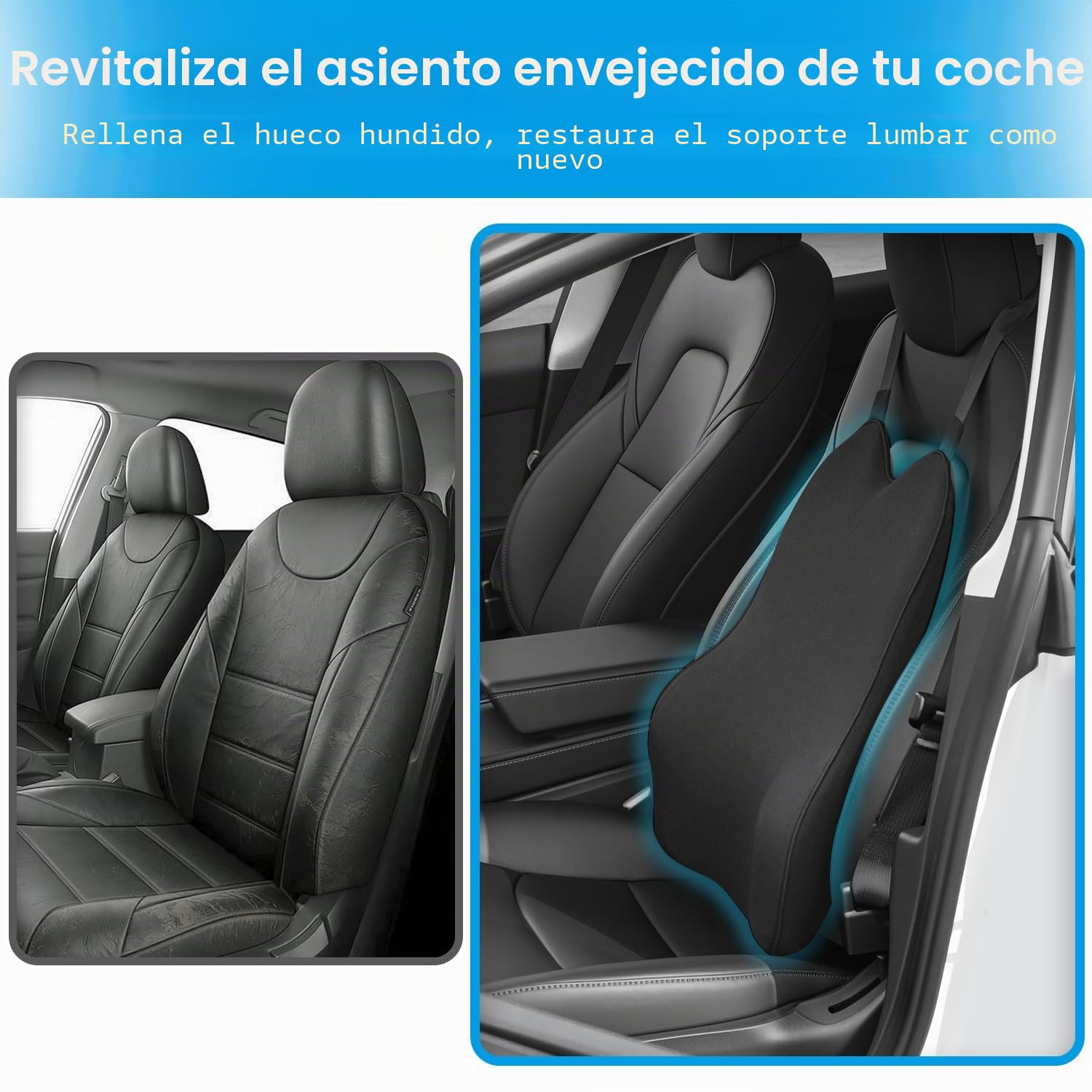 Dreamer Car Cojín Lumbar para Asiento de Coche, Espuma viscoelástica Suave Incluso en temperaturas bajo Cero, diseño ortopédico para aliviar eficazmente el Dolor de Espalda, Color Negro