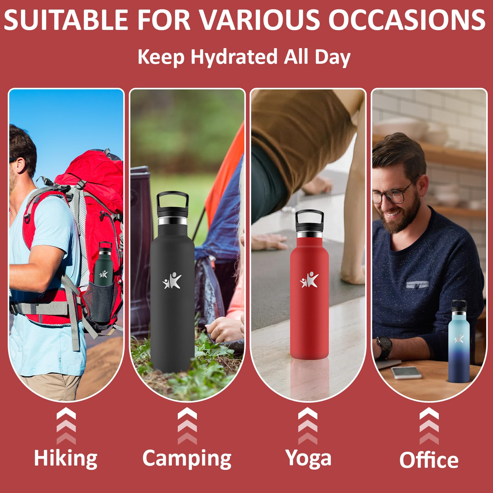 Trinkflasche Edelstahl, Wasserflasche 750ml, BPA-Frei, Thermosflasche mit Strohhalm, Isolierflasche Doppelwandig, Wasserflasche Metall, Trinkflasche Sport, Flasche für Wandern, Fitness, Camping, Yoga