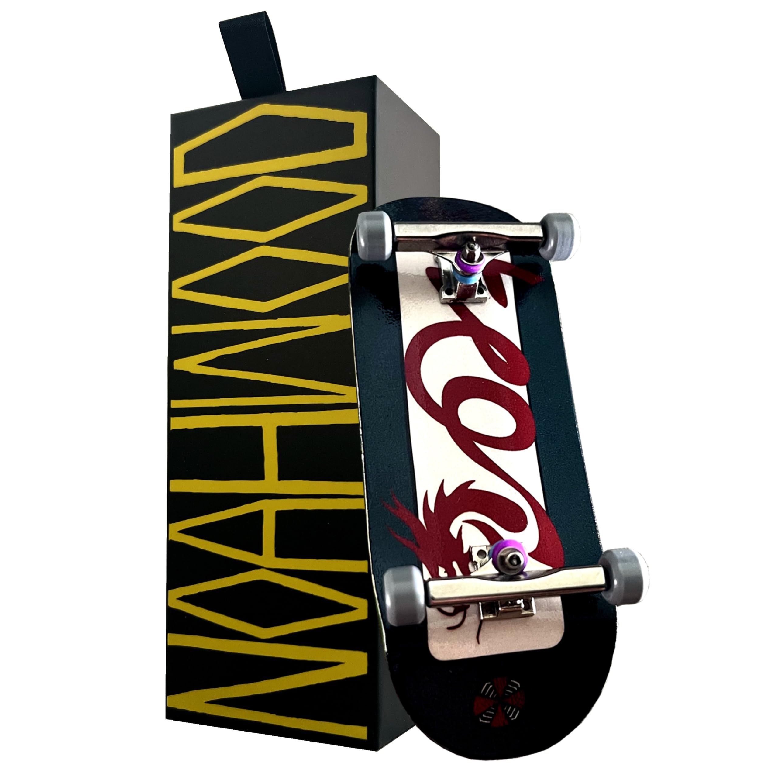NOAHWOOD PRO Fingerboard Complete (6-Layer Colour Maple Wooden Deep Concave 35.5 x 97mm Handmade Deck + 34.5mm ARK 1G Truck + Gray Wheels ii) (Limited Collection 2024 Loong)