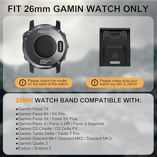 Miniatura 12 de Bandkids Correa de camuflaje de 1.024 in compatible con Garmin Fenix 5X/Fenix 6X/Fenix 7X/Tactix Delta/Fenix 3/3 HR, bandas de reloj deportivas
