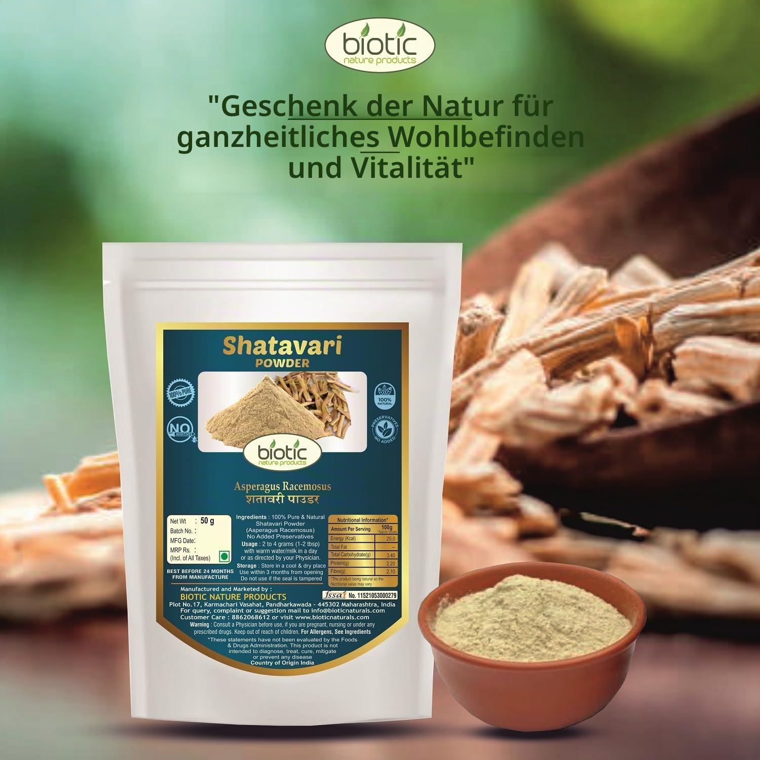 Biotic Safed Musli, Ashwagandha, Shatavari & Kaunch Samenpulver – 200 g (je 50 g)
