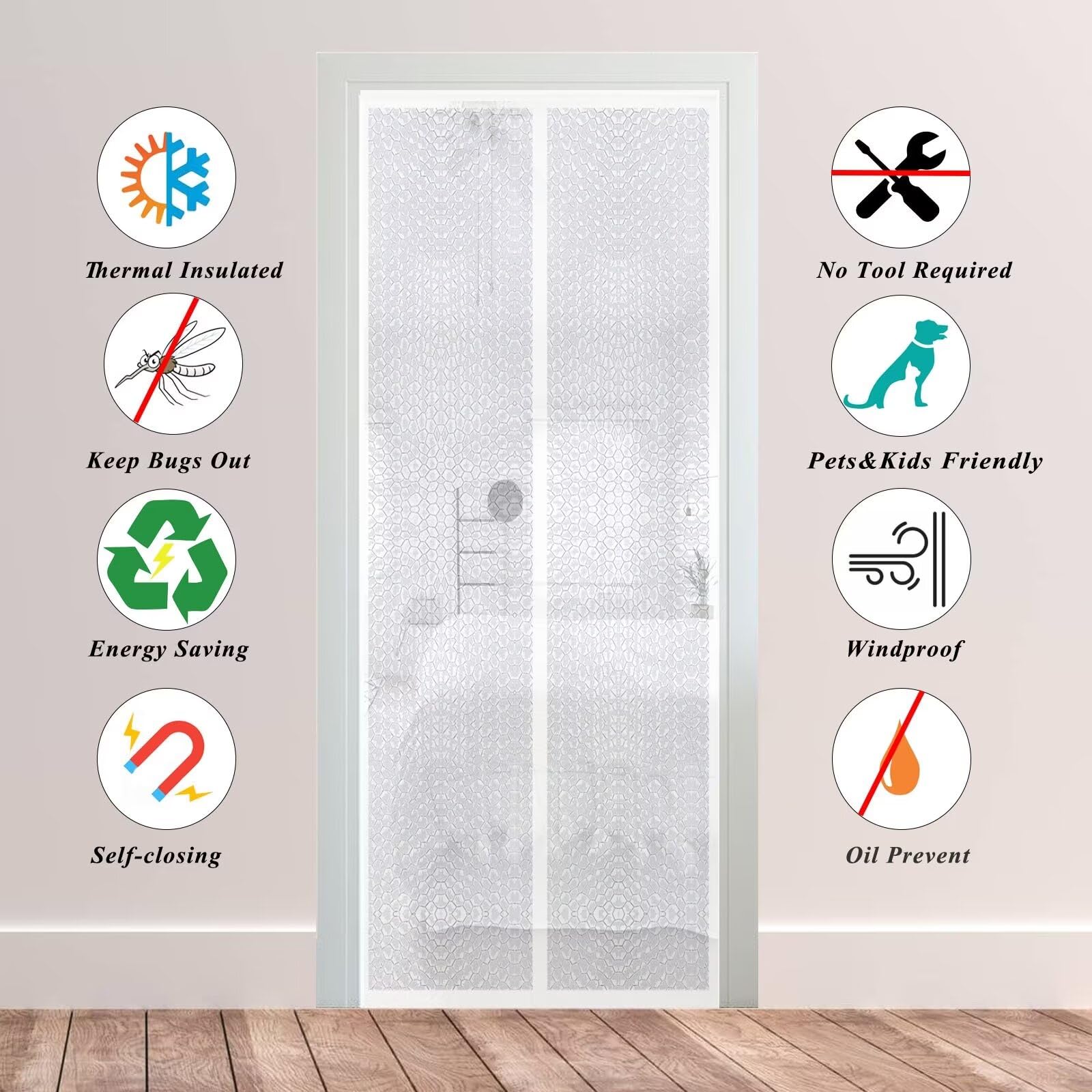 Magnet Thermovorhang Wärmeschutzvorhang Winter Kalteschutz Isolier Schutz 145 X 220 CM ​Für Tür Magnet Thermo Türvorhang Fliegengitter EVA Wasserdicht Fliegenvorhang für Balkontür Wohnzimmer