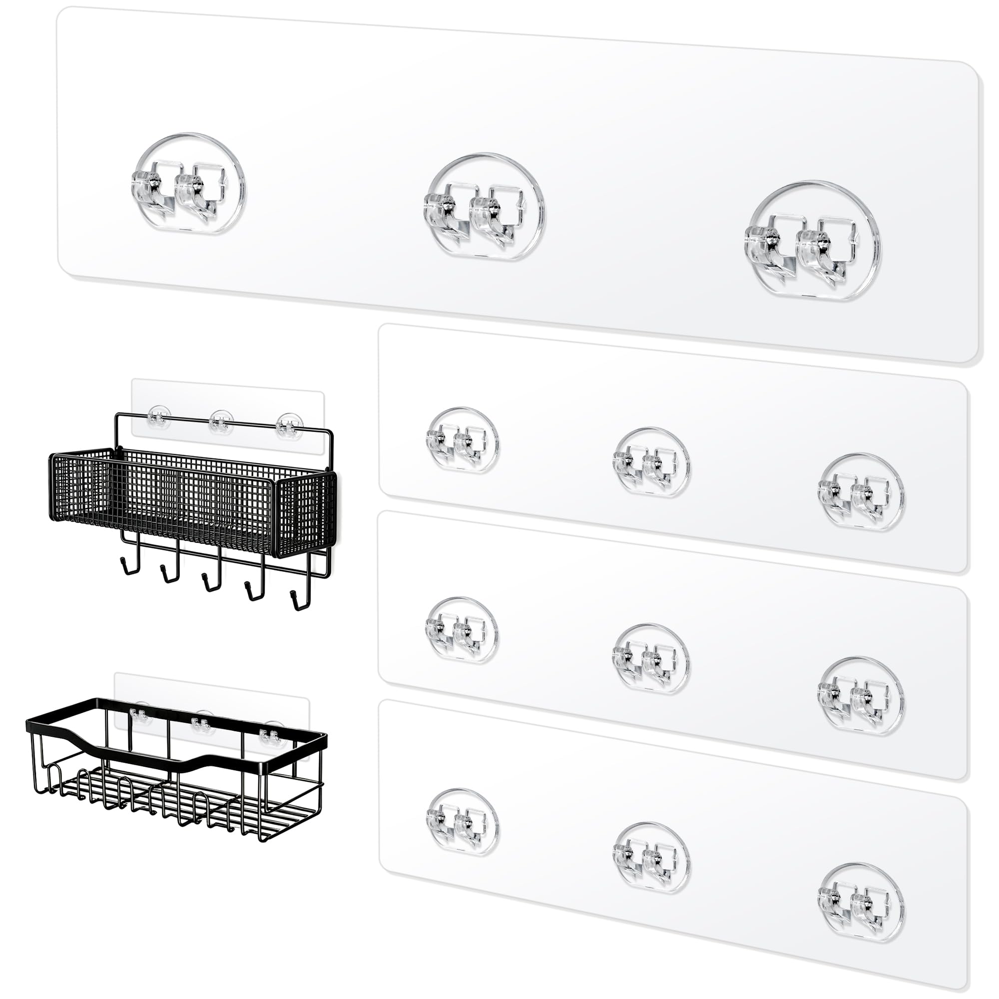 4 Pack Shower Caddy Adhesive Replacement, Clear Triple Hooks