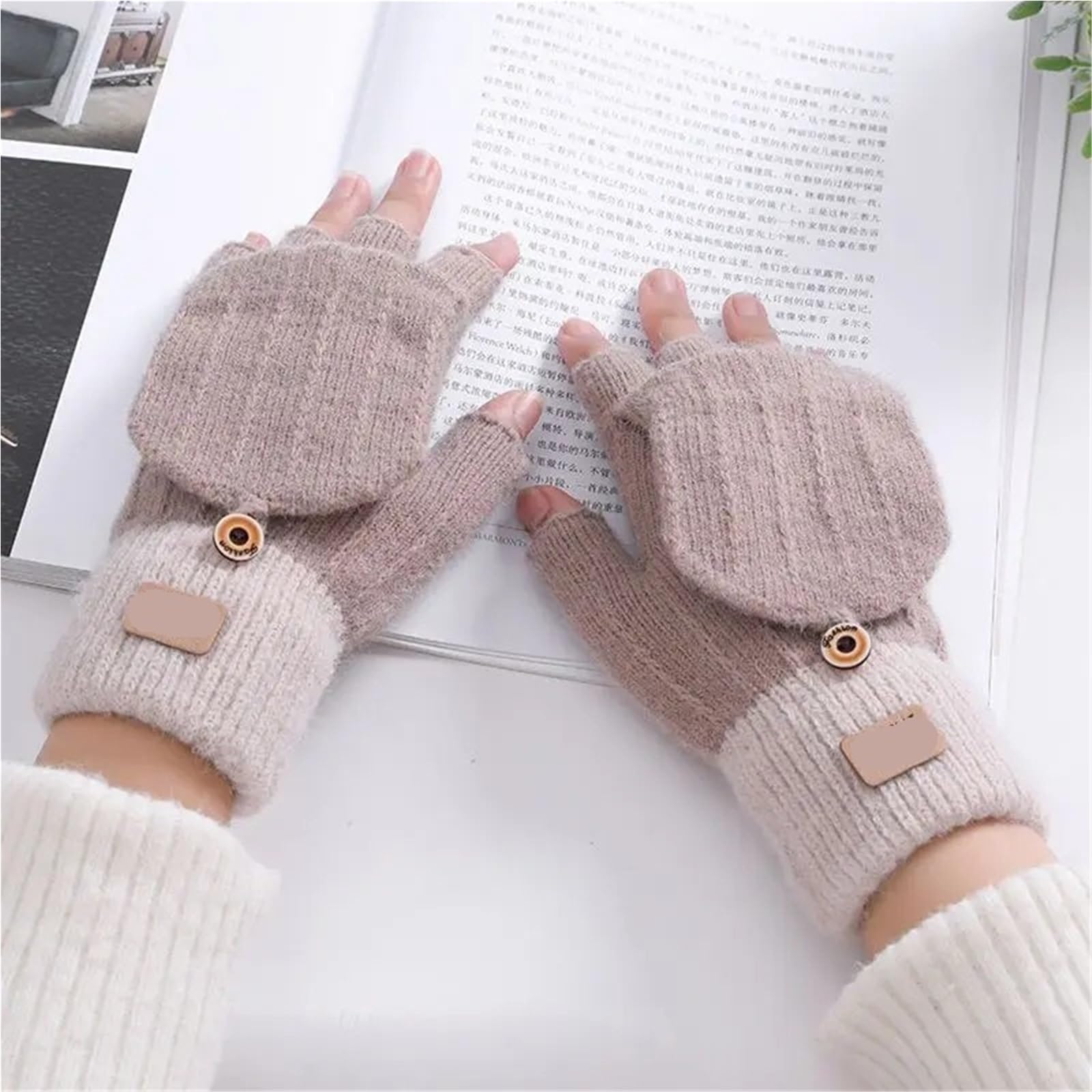 Guantes De Punto Guantes de Invierno sin Dedos for Mujer con Cubierta Protectora for sólido Unsex Hombres cálidos para Caminar Y Correr