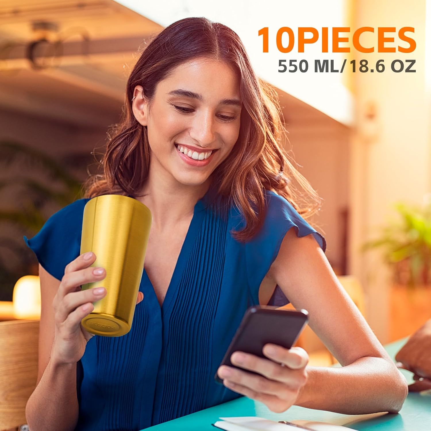 10 Pack 18.6 oz Stainless Steel Insulated Cup, Double Wall Vacuum Small Metal Cup, Reusable Camping Cups Unbreakable Indoor Outdoor for Party, Home, Office, BBQ, Gold - Image 5