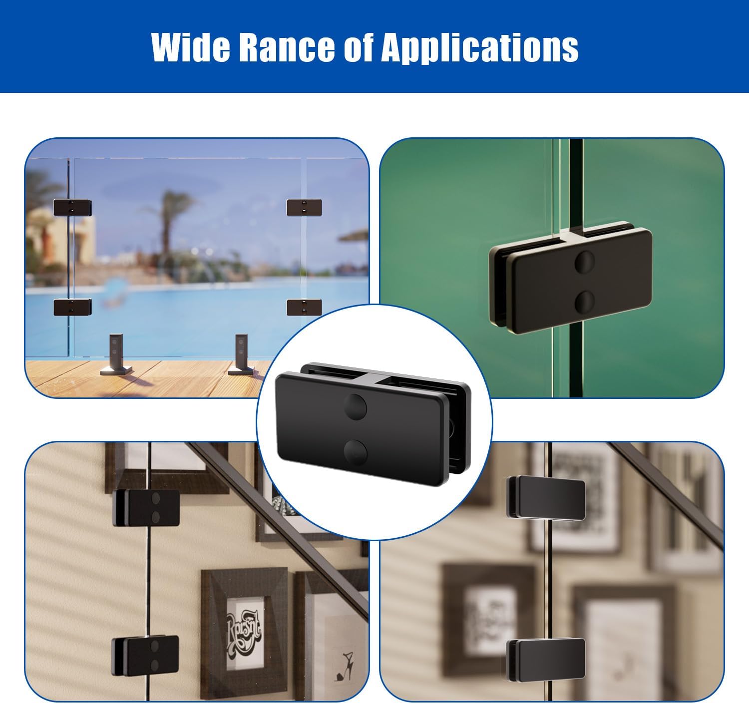 Railing Glass to Glass Clamp, 4 Pack Black Powder Coated Stainless Steel 304 Bracket for Balustrade Railing Pool Fence