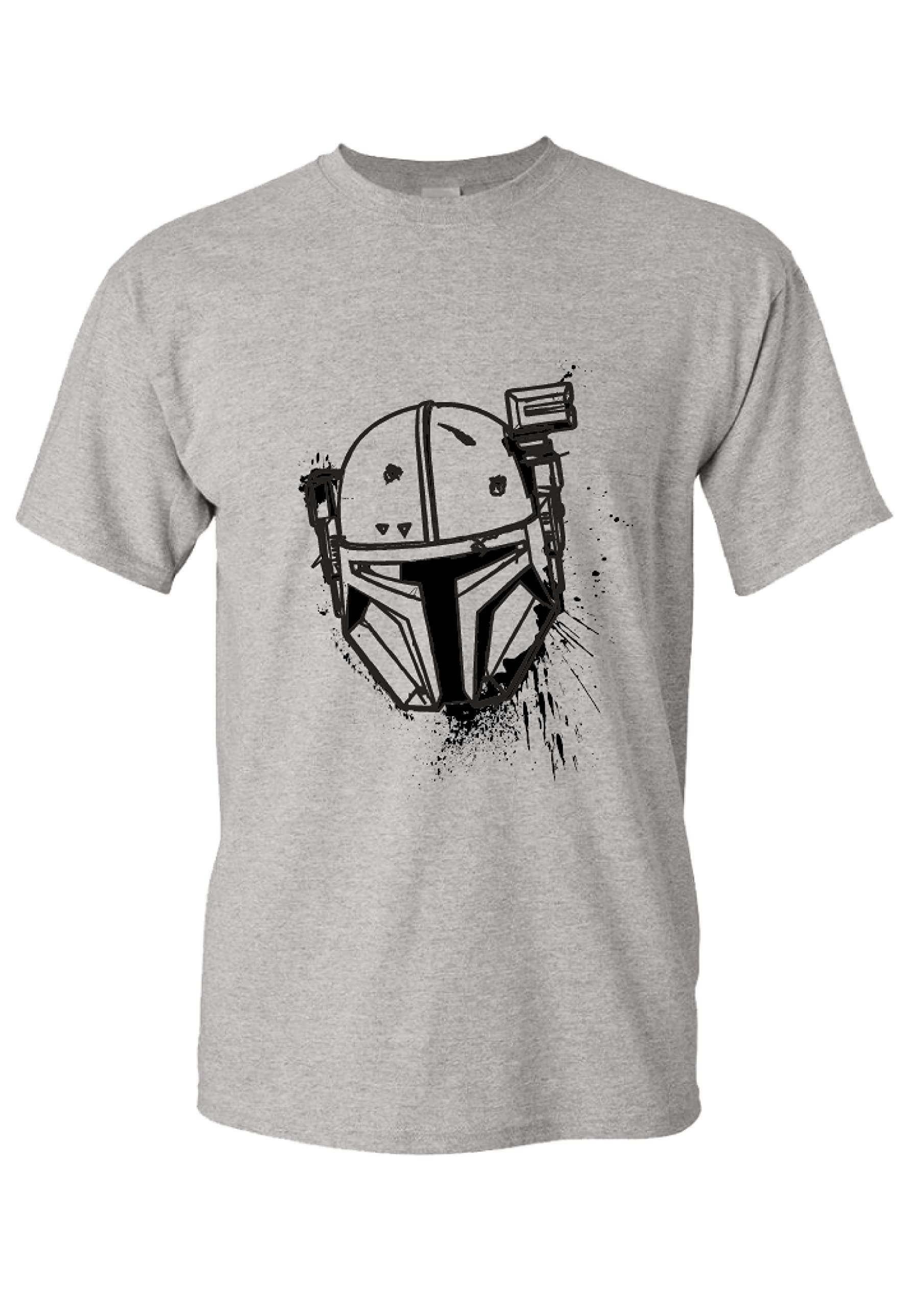 RecoveredRecovered Star Wars Mandalorian Helmet Spray Grey T-Shirt XL, Grey, XL