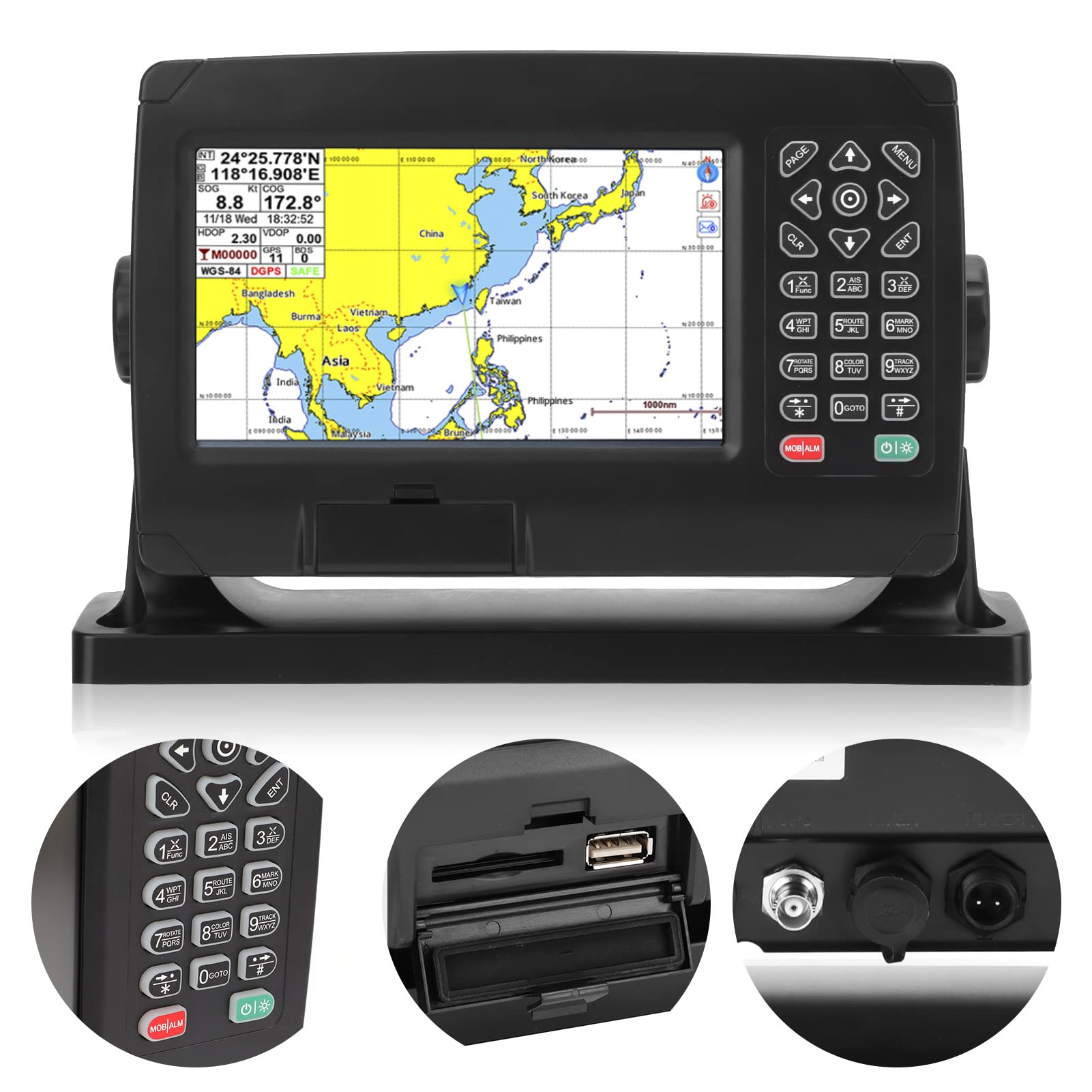 Tbest GPS-Kartenplotter Satellitennavigator-Transponder mit GNSS-Antenne Dual-Kartensystem IPX6