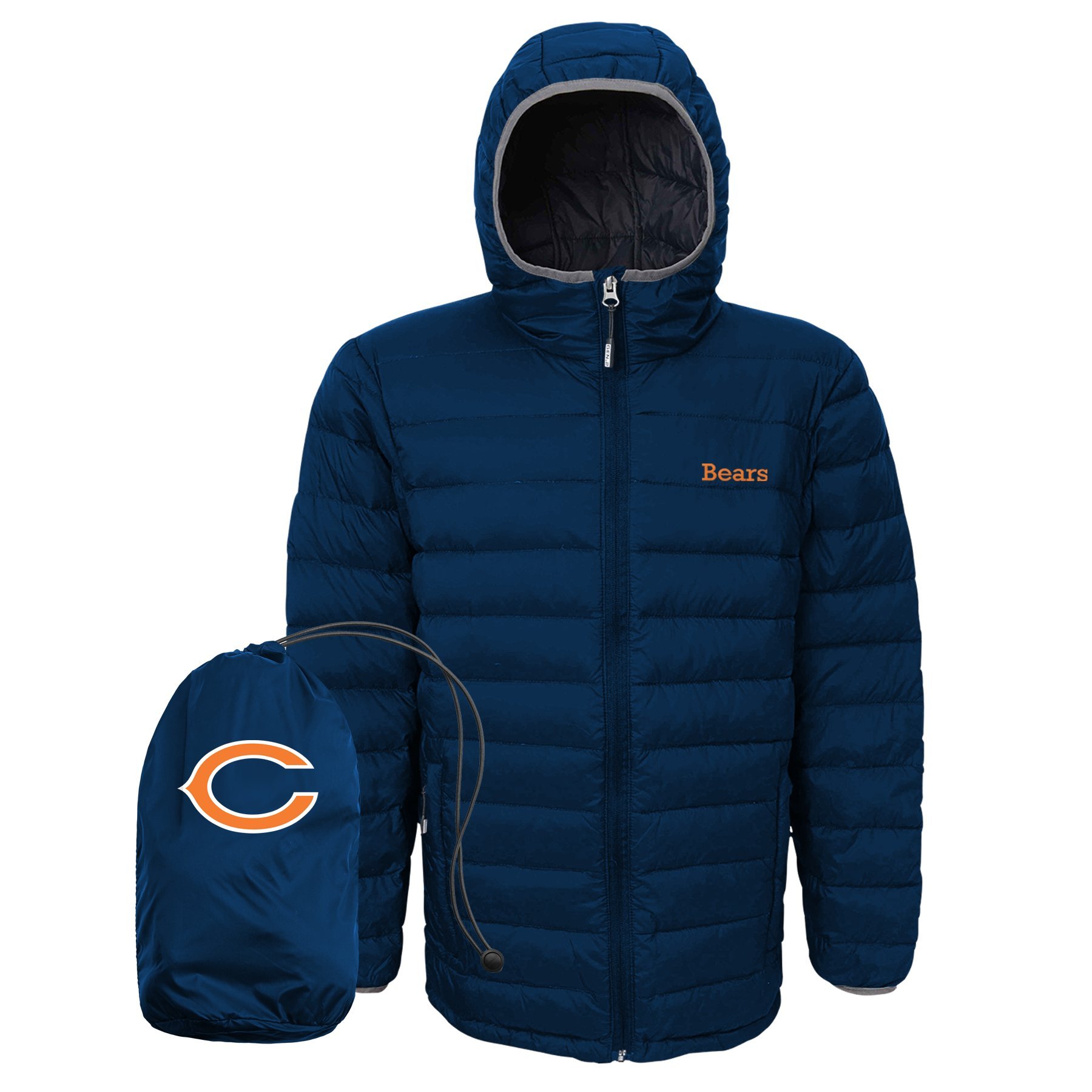 Outerstuff NFL Chicago Bears Boys (8-20) Solid Packaway Puffer Jacket, X-Large, Dark Obsidian