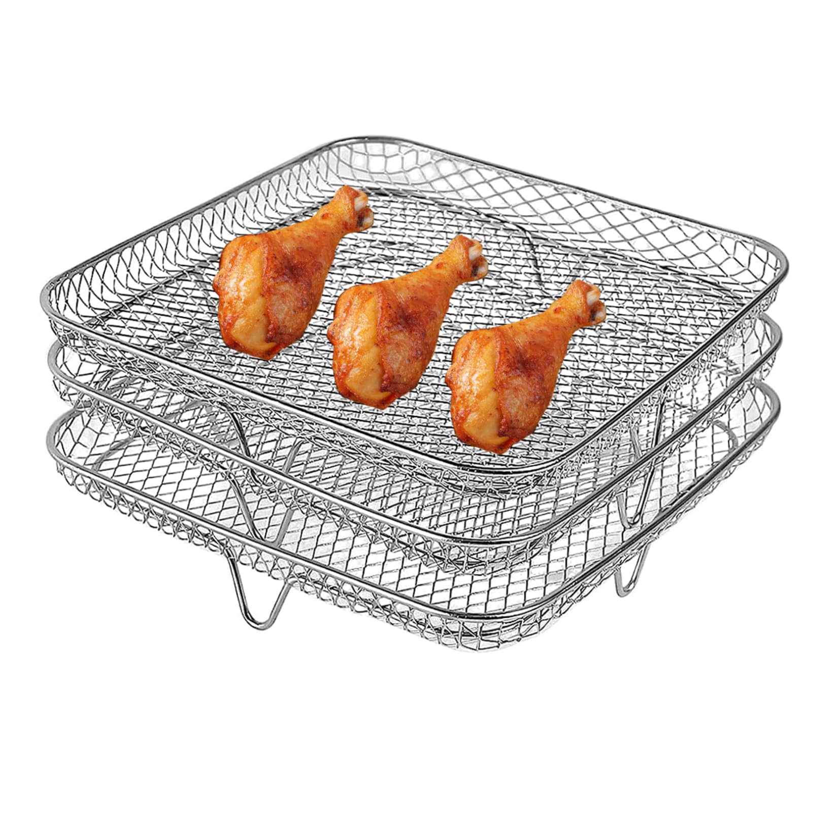 Griglia per friggitrice ad aria, 3 pezzi, impilabile, a torre quadrata, da 20 cm, in acciaio inox, accessori per friggitrice ad aria, accessori per barbecue, forno, friggitrice ad aria da 8 Qt,