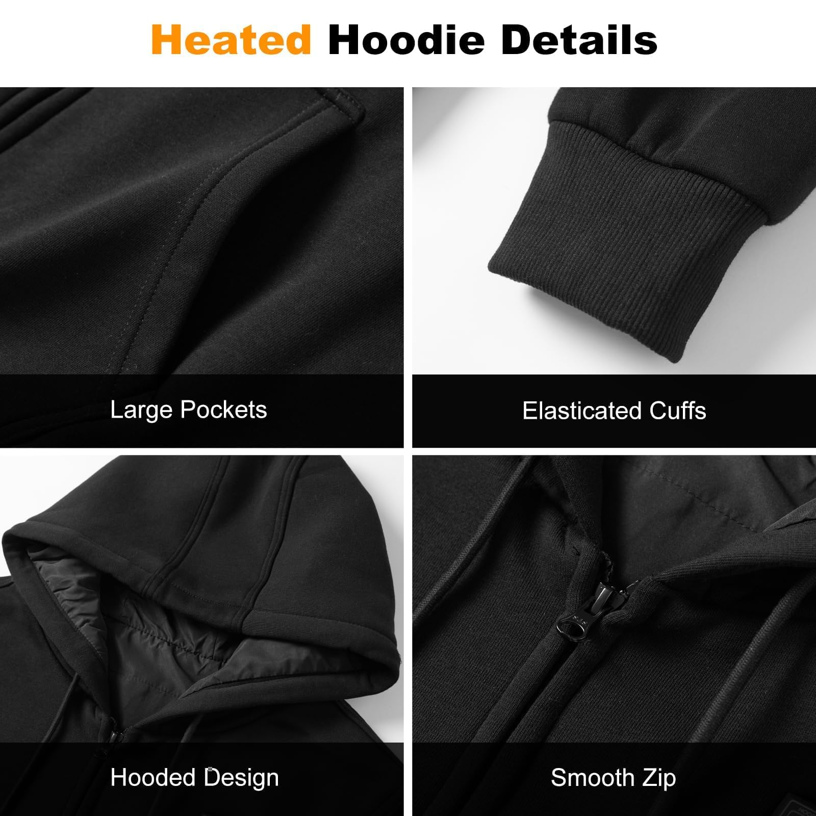 Sudadera Calefactable con Capucha para Hombre Mujer, Chaqueta Calefacción con Batería, 3 Niveles de Cálido, Calefacción con 6 Zonas, Abrigos