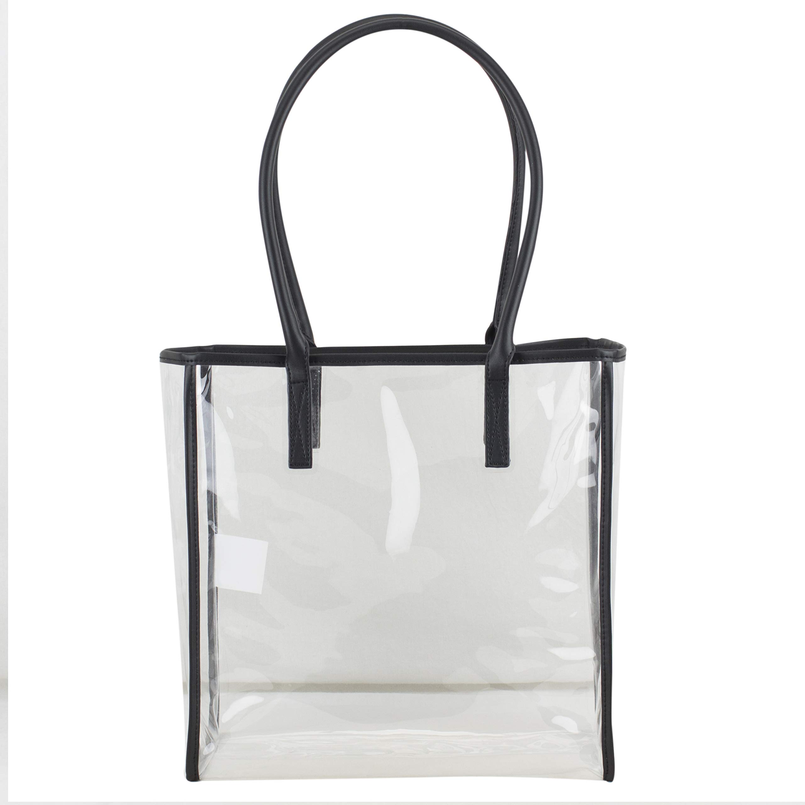 FUEL Large Transparent Clear Tote Bag Stadium Approved Shoulder Bag for Concerts, Sporting Events, Festivals, Work, Gym (Black)