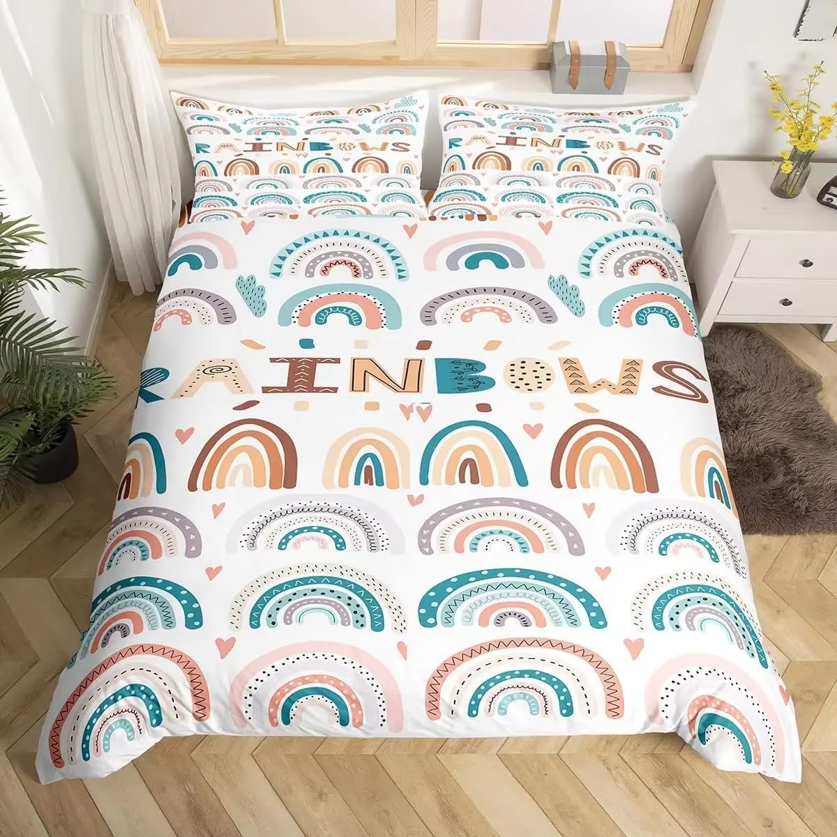 Housse de couette à motif cœur rose pour créer une ambiance de chambre kawaii et cocooning