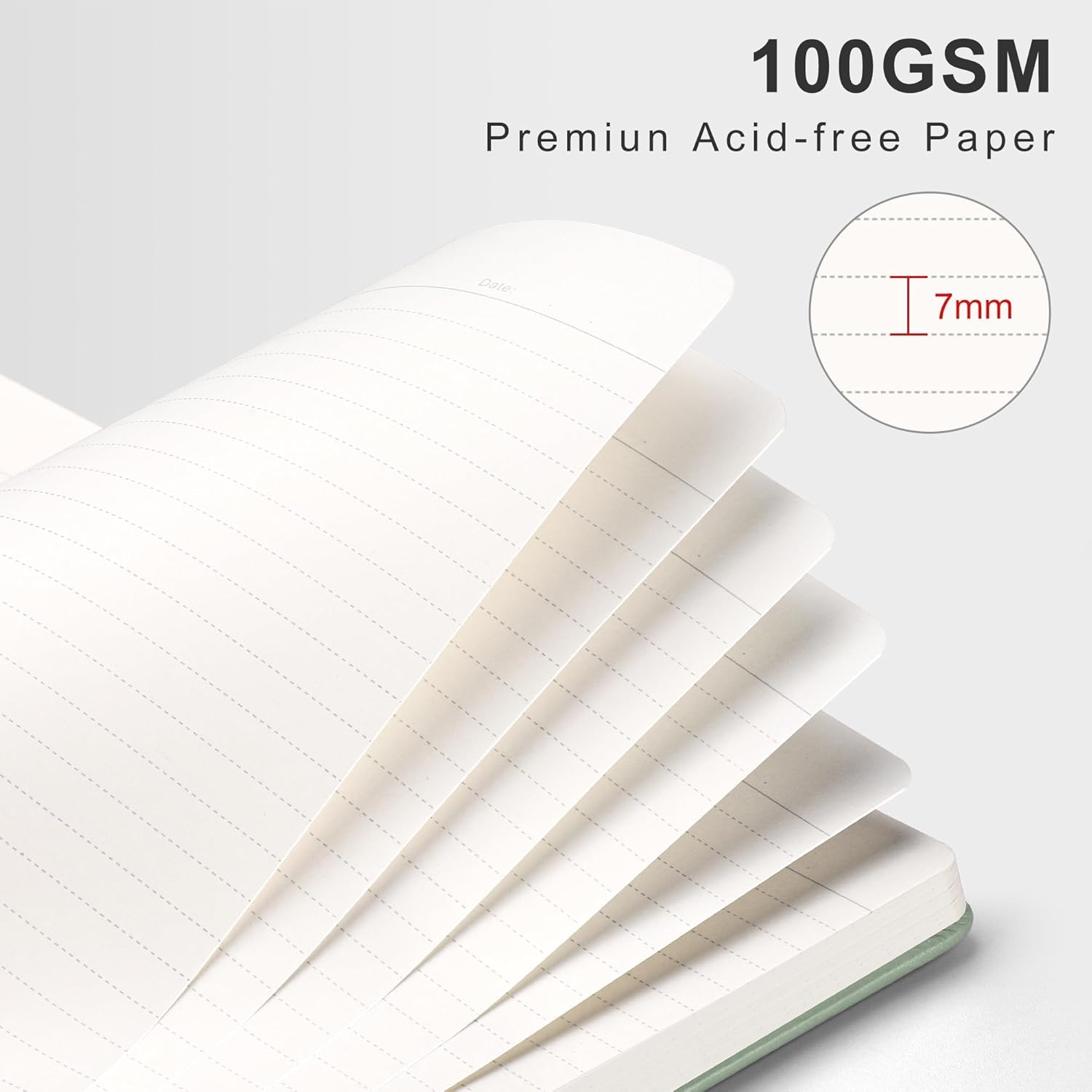 RETTACY Spiral Journal Notebook, 140 Numbered Pages, B5 Medium Size (7.6'' x 10''), for Men & Women, Journaling, Writing, Work & Office, Leather Hardcover, 100 GSM Thick Paper (Light Green) - Image 3