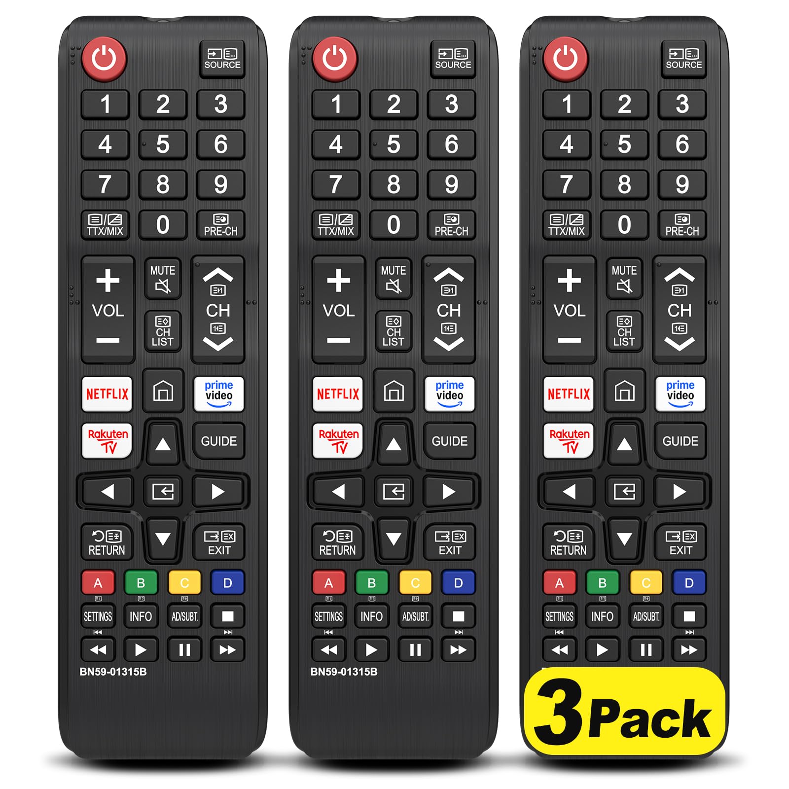 3 Pack for Universal Samsung TV Remote, BN59-01315J Replacement Remote for All Samsung LED LCD HDTV 3D Smart TVs - 1