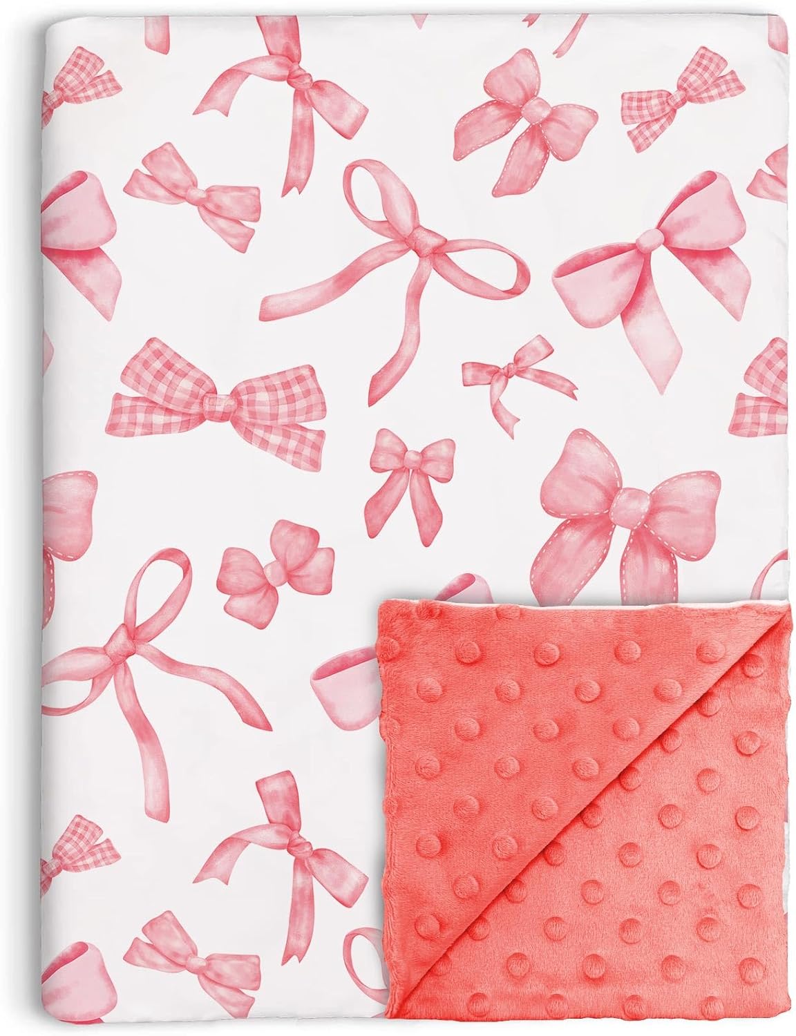 Pink Bow Baby Blanket for Girls, Cute Bowknot Soft Double Layer Minky with Dotted Backing, for Infant Newborn Nursery Baby Crib Receiving Blanket Bows Newborn, 30″x40″