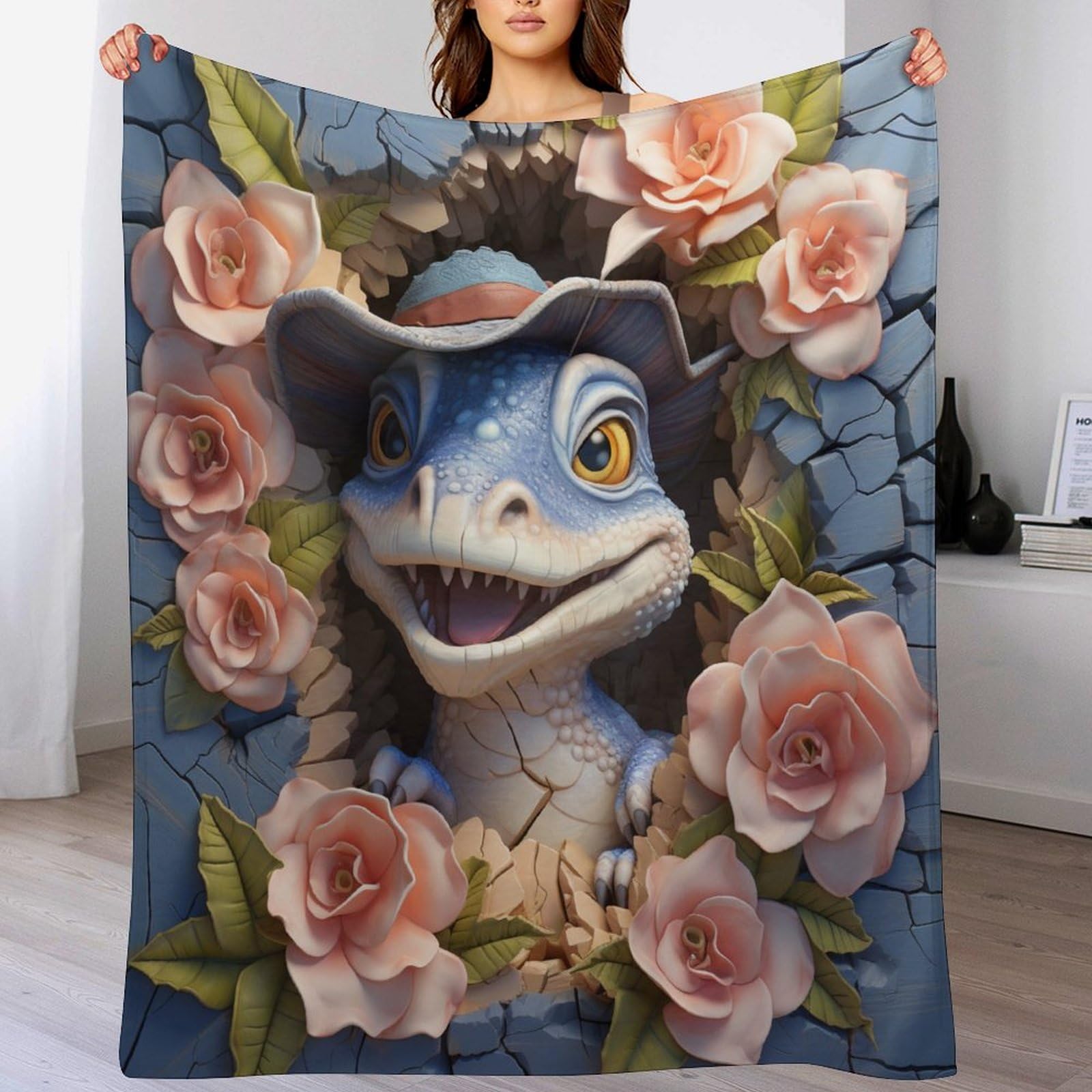 Couverture polaire dinosaure moelleuse : idee cadeau originale de grand lit