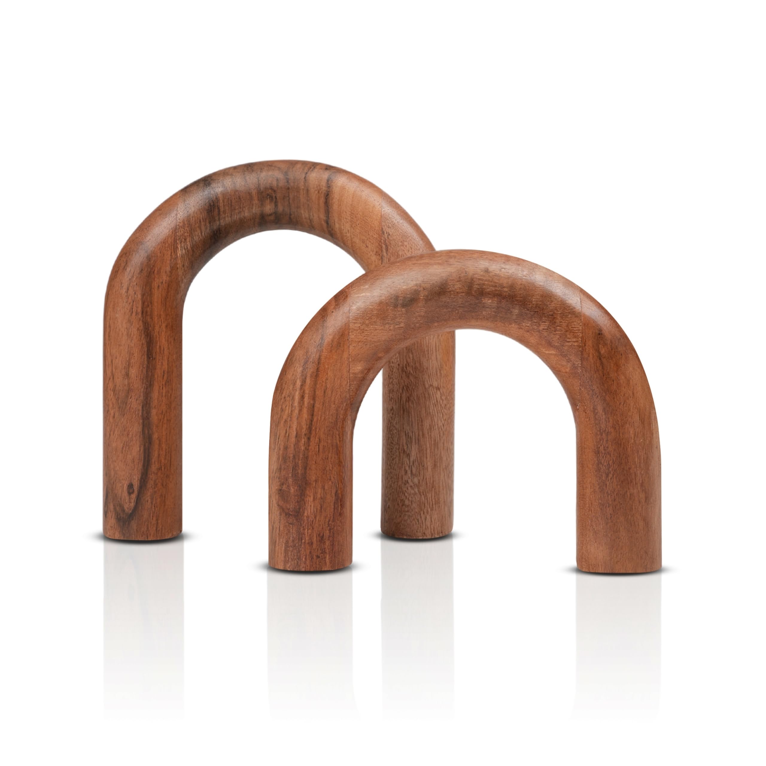 Homebia Designs Decorative Acacia Wood U Shape Set of 2 - Large - 6.5 Inch, Small - 5 Inch - Natural