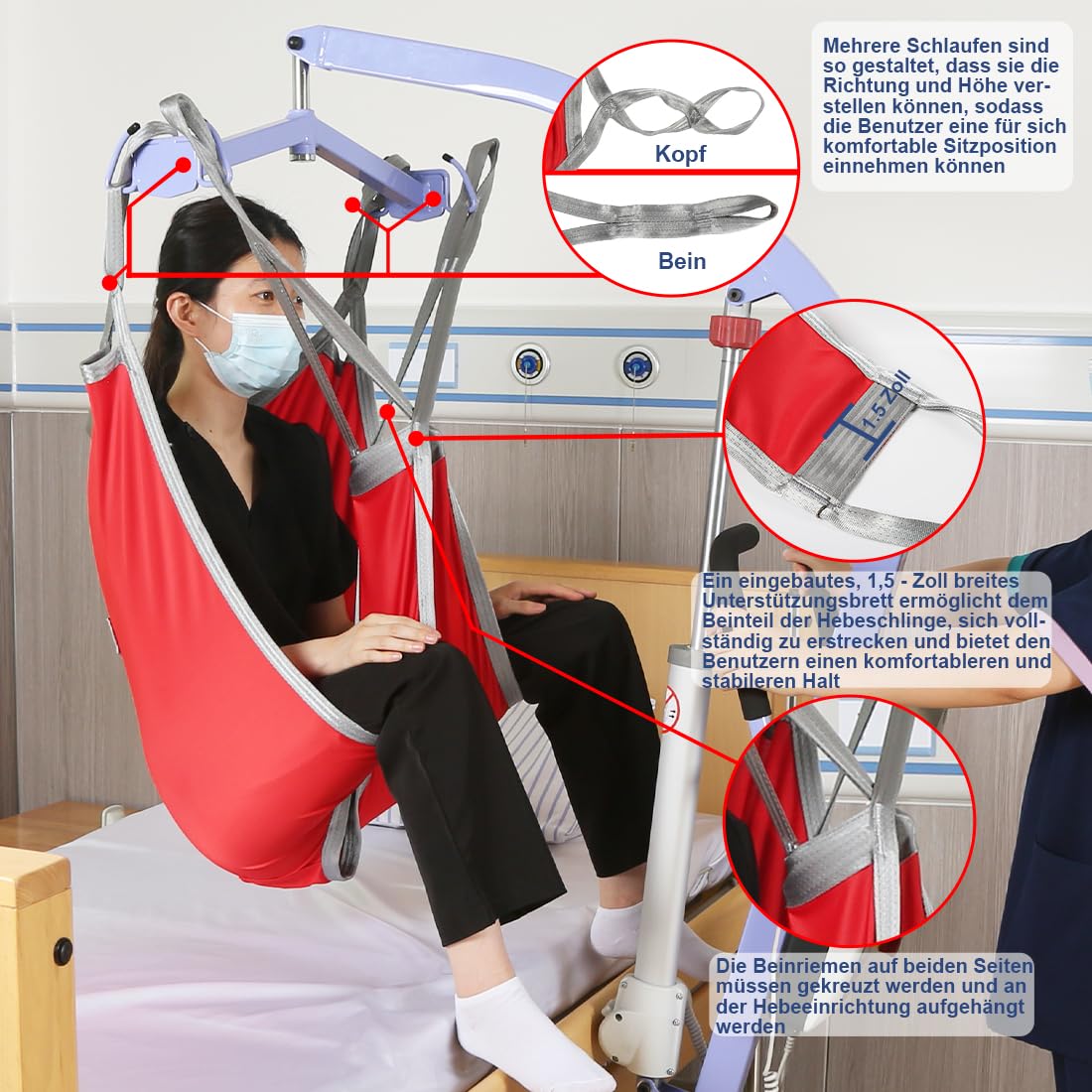 EZ Assistive Patientenlifter Hebegurt mit geteiltem Bein – U-Schlinge für Toilettengang & Transfer, waschbare Transferschlinge für Pflegebedürftige, Belastbarkeit 227 kg (500 lbs) in 3 Größen (S/M/L)