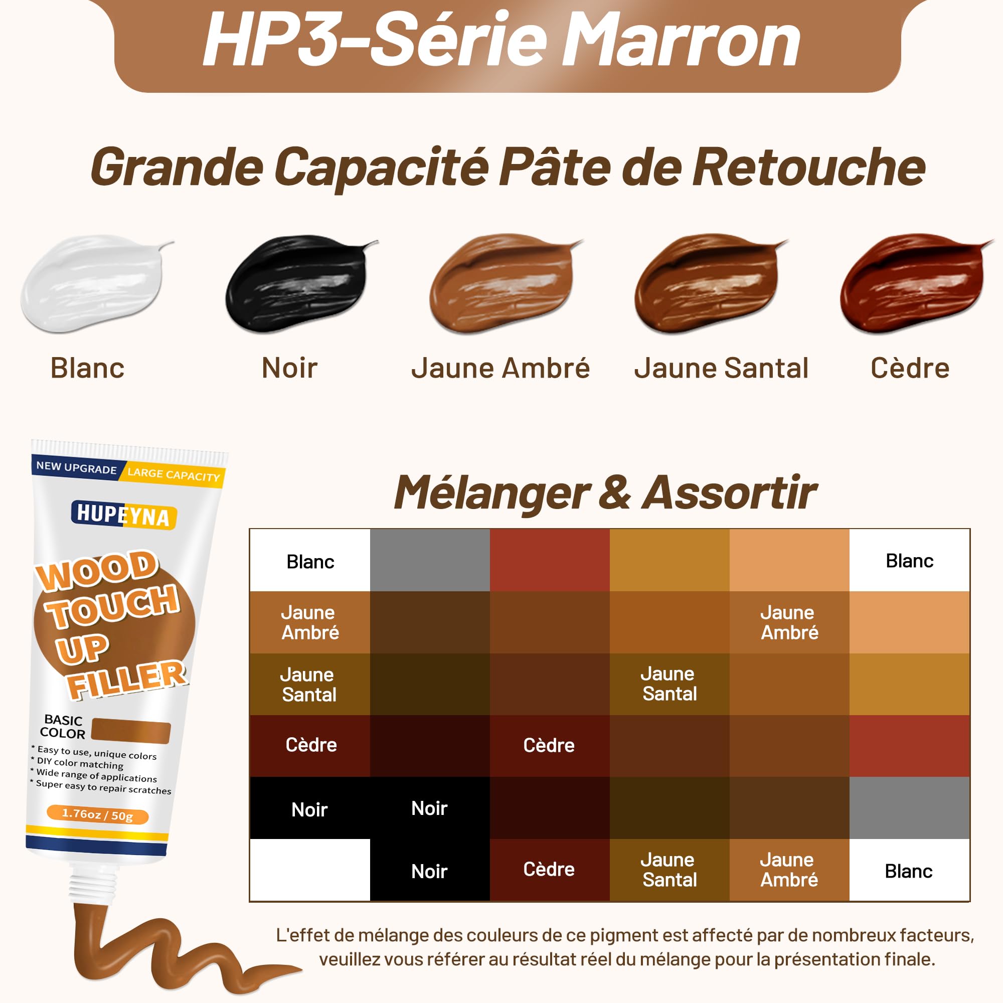 Kit Reparation Bois, Grande Capacité Kit Réparation Parquet, Mastic à Bois et Cire D'abeille Réparer Rayures, Fissures, Trous, Décoloration pour Portes Bois, Tables, Armoires, Sols Stratifiés, Lits