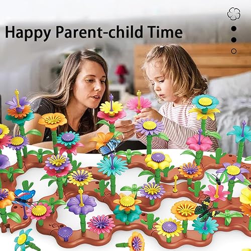 Miniatura 7 de Bloques Juguetes Jardín de Flores para Niñas Juguetes STEM, Juguete Educativo Jardinería Juego de Simulación Mejorar DIY Flor Apilamiento Juguetes