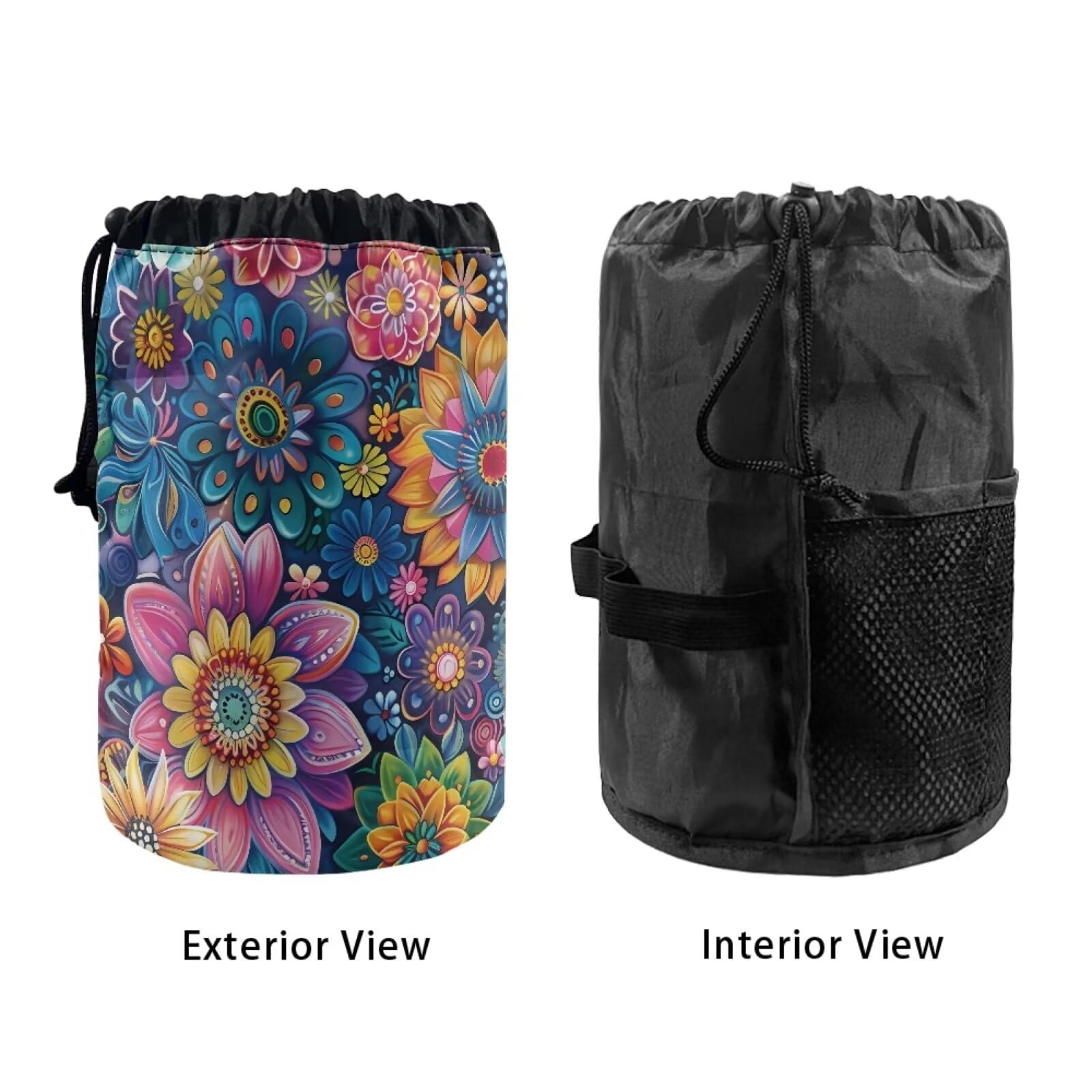chaqlin Hippie Lotus Print Travel Cosmetic Bags Barrel Makeup Bag,Women Girls Portable Foldable Cases Multifunctional Toiletry Bucket Bags Round Organizer Storage Pocket — view 5