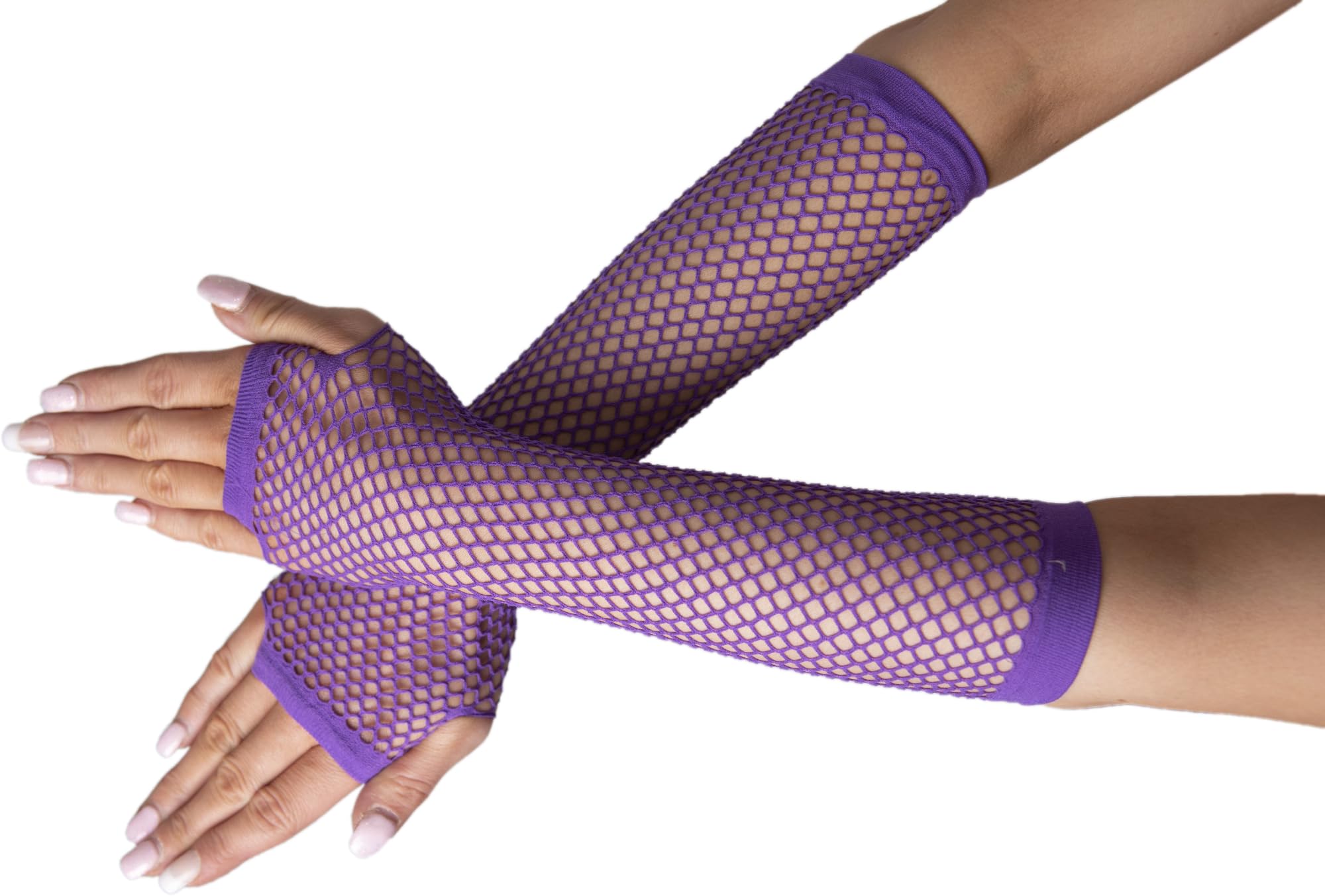 Adult's Long Dark Purple Fishnet Gloves Costume Accessory