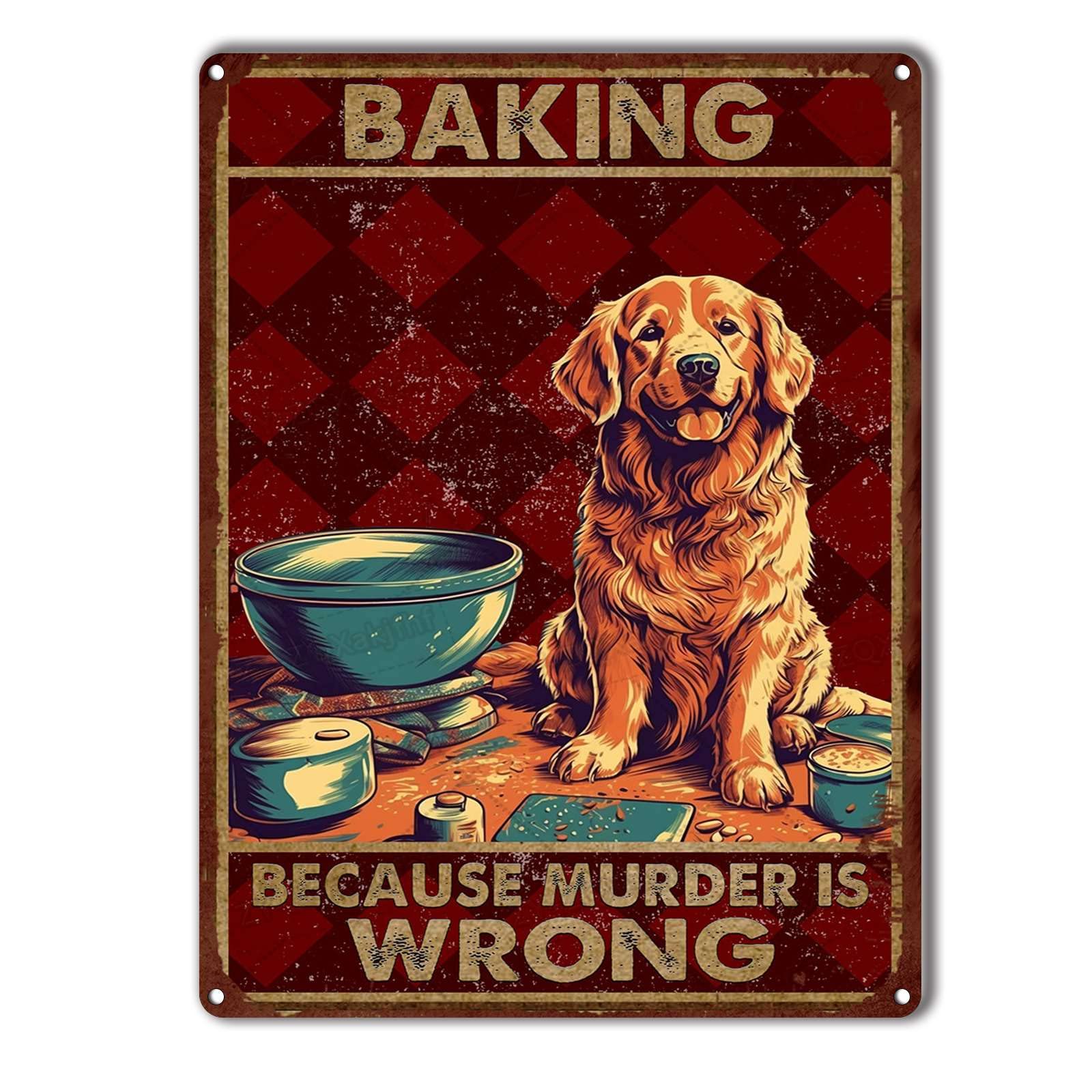 Metal Tin Sign Golden Retriever Baking Inspired Vintage Decorative Wall Plaque, Funny Kitchen Poster For Home Kitchen Living Room Bar Cafe Farmhouse Indoor Outdoor Patio Wall Decoration, 8x12 Inch