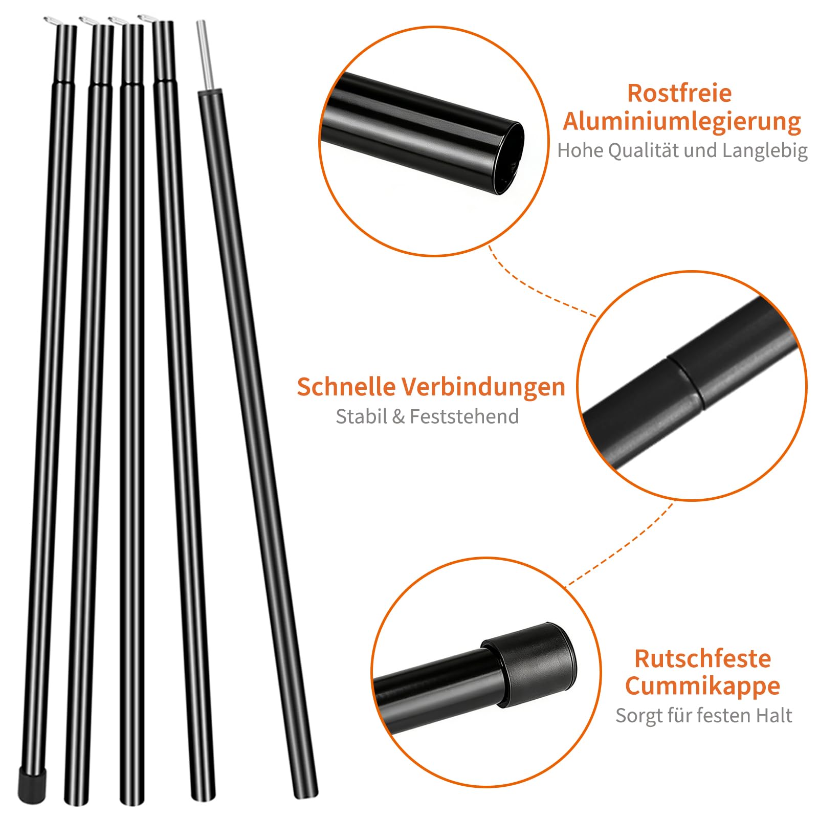 Zeltstange Teleskopstange 2er Set, Aufstellstange für Tarp, Zelt, Sonnensegel Campingplanen Zeltstangen verstellbar von 50cm-200cm, Stange für Sonnensegelbefestigung