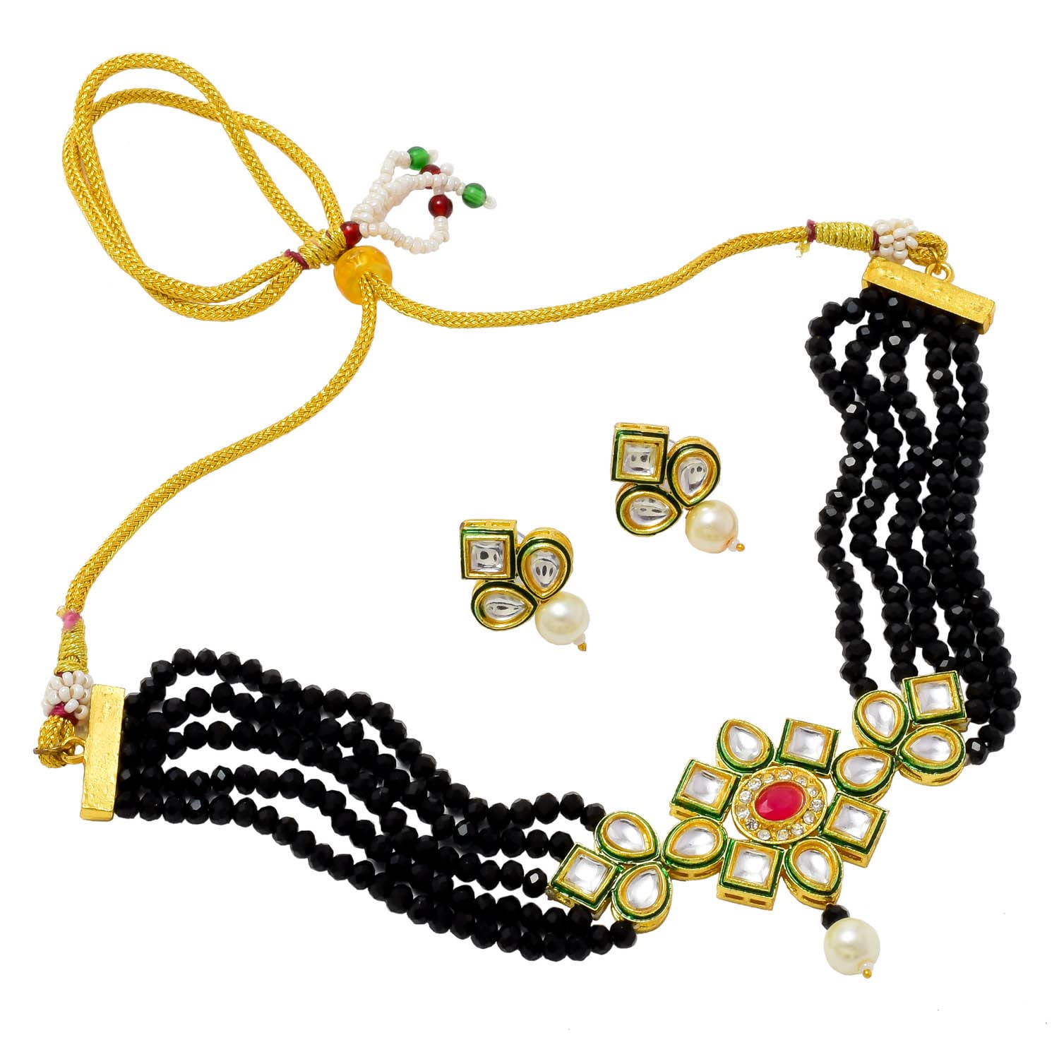 Jewar Mandi Black Crystal Layered Gold Plated Pearl Ad Cz Kundan Choker Gold Tone Kundan Inspired Meena Work Necklace Set with Matching Earrings for Women and Girls 8624 (B09T3QVH6L) Amazon Price History, Amazon Price Tracker