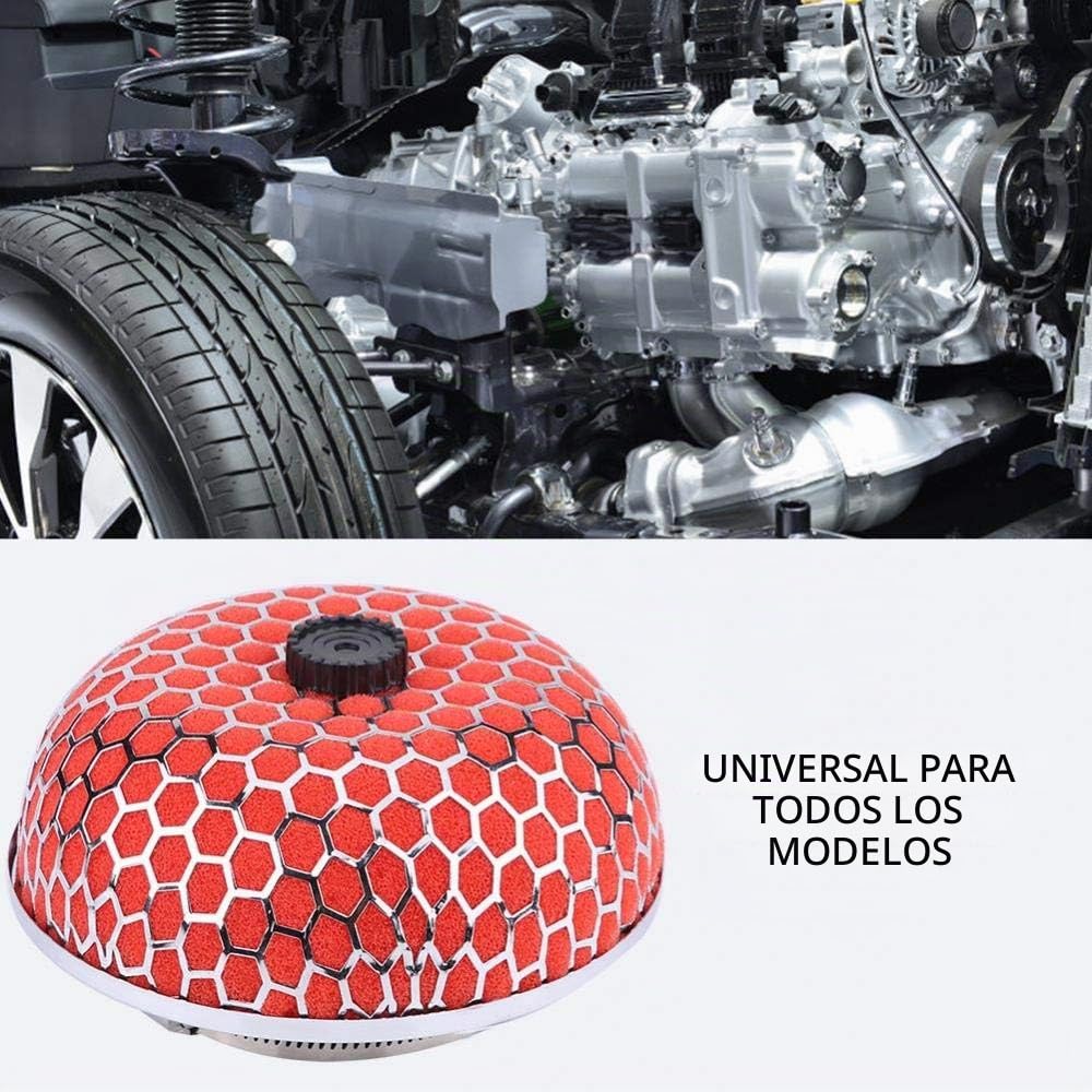 EVGATSAUTO Reemplazo del filtro de aire del automóvil, limpiador universal de admisión de aire para automóviles de gasa de espuma de hongo de alto flujo para la mayoría de los automóviles.(rojo)