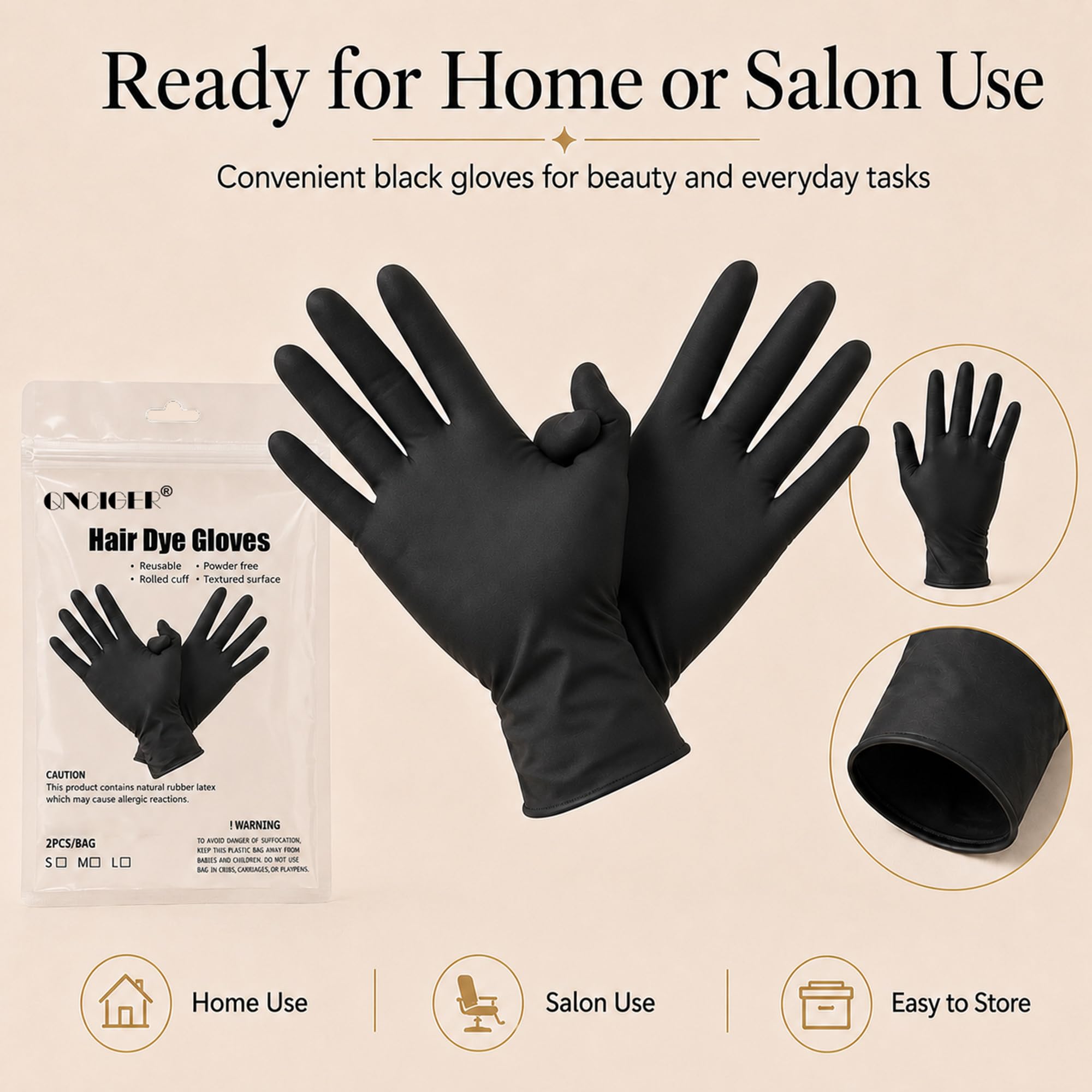Guanti in gomma riutilizzabili neri per tinture per capelli, accessori professionali per tinture per capelli (1 coppia, grande, nero)