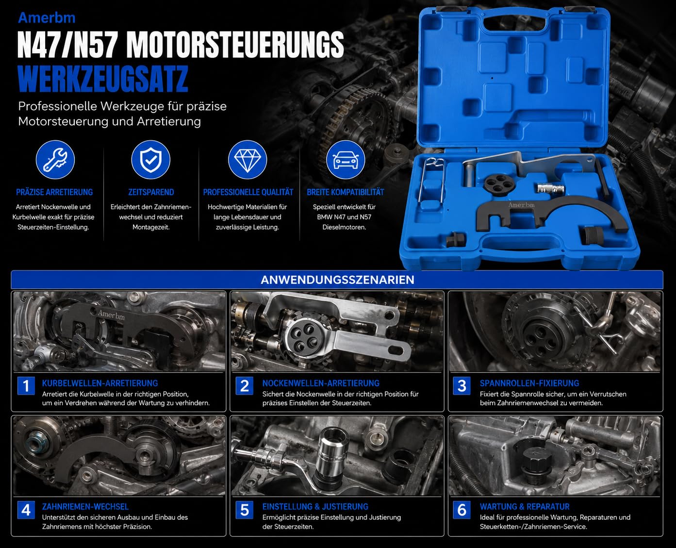 Motor Einstellwerkzeug für BMW N47 N57 N47S N57S | Steuerkette Werkzeug Set Arretierwerkzeug Nockenwelle N47D20A N47D20C N57D30A | Passend für E90 E60 F10 F30 X3 X5 120d 320d 330d 530d