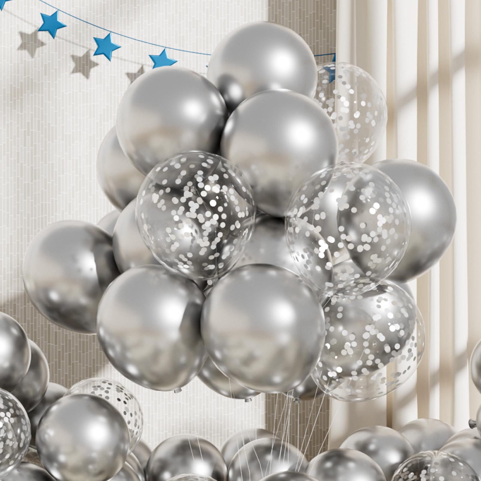 RainbowQ Party Silver Balloons 55PCS 12 Inch Confetti Metallic Balloon — image 1