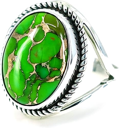 Miniatura 7 de Navya Craft Green Copper Turquoise Ring, 925 Sterling Silver Statement Promise Ring for Women, Natural Turquoise Oval Gemstone Handmade Boho