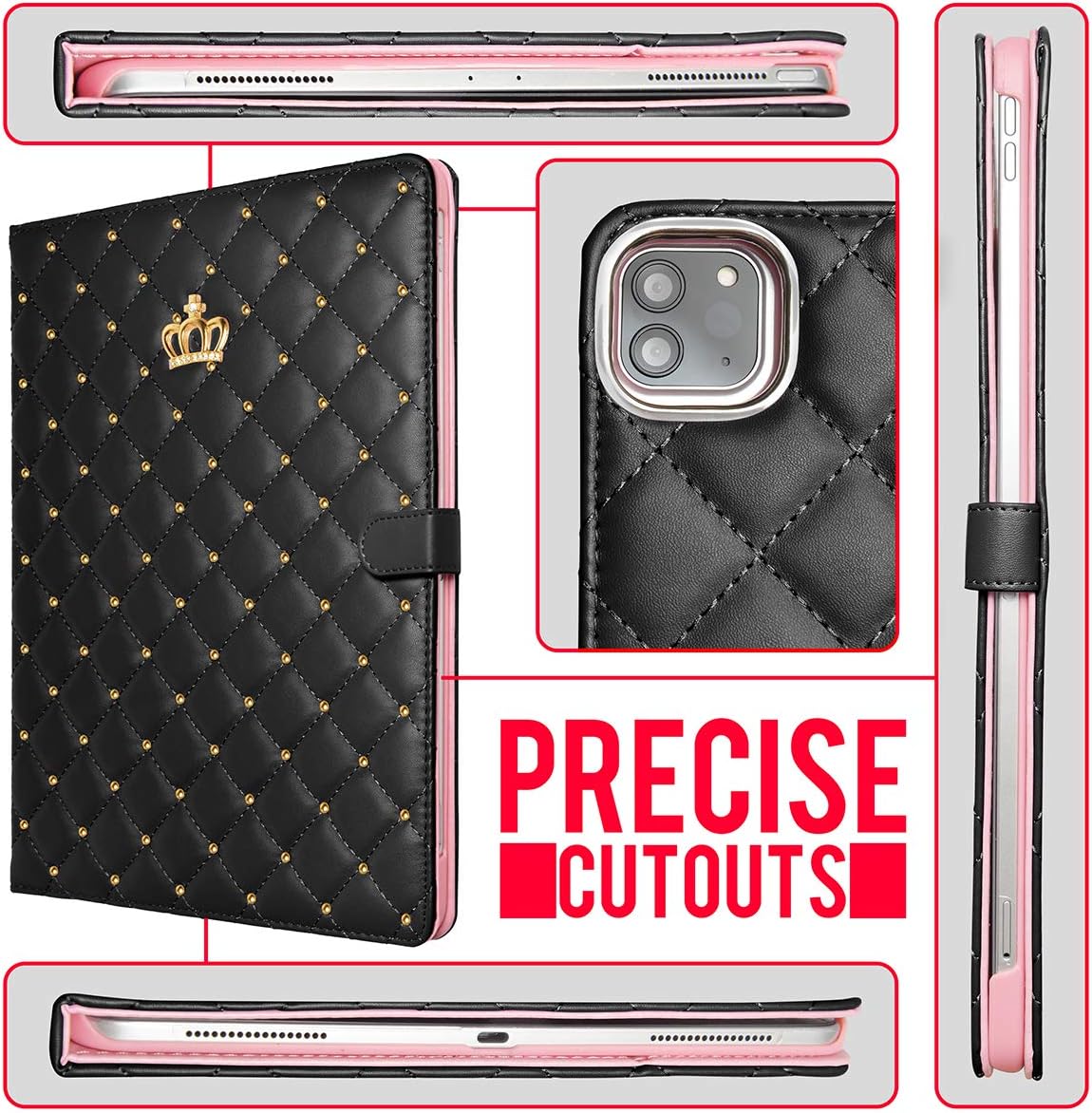 Changjia for iPad Air (3rd Gen) 10.5" 2019/iPad Pro 10.5" 2017 Case,Cute Crown Bling Rhinestone PU Leather Elegant Smart Auto Sleep/Wake Stand Shockproof Protective Case for Apple iPad 10.5 inch,Black