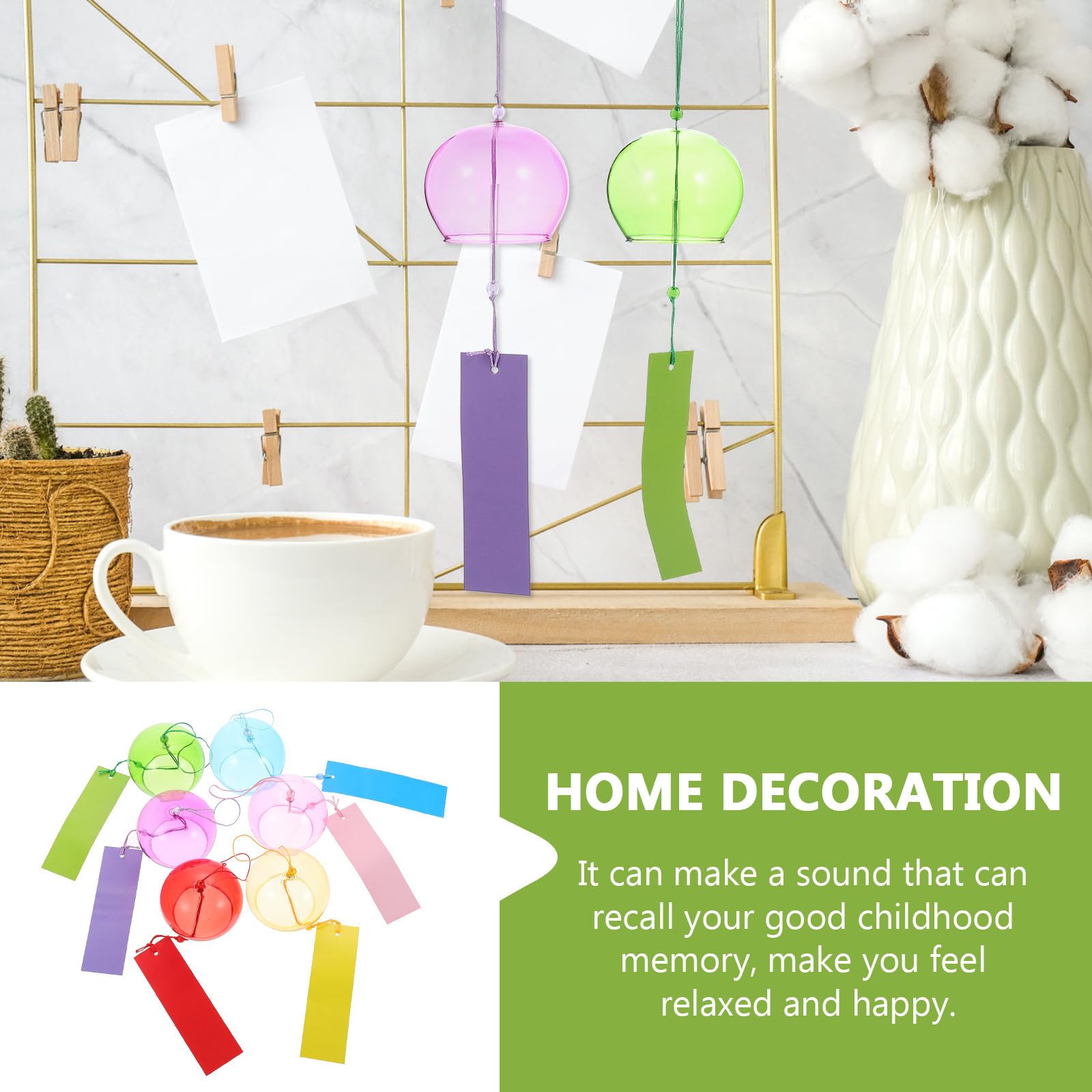Artibetter 6 Pezzi Campanelli Eolici da Esterno in Vetro Trasparente Suono Rilassante, Design Creativo e Semplice, Decorazione per Balcone e Giardino