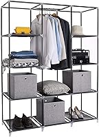 Vista 150 de 67" Portable Wardrobe Closet, Wardrobe Closet for Hanging Clothes with 2 Hanging Rods, 12 Clothes Storage Organizer Shelves, Non-Woven Fabric Grey