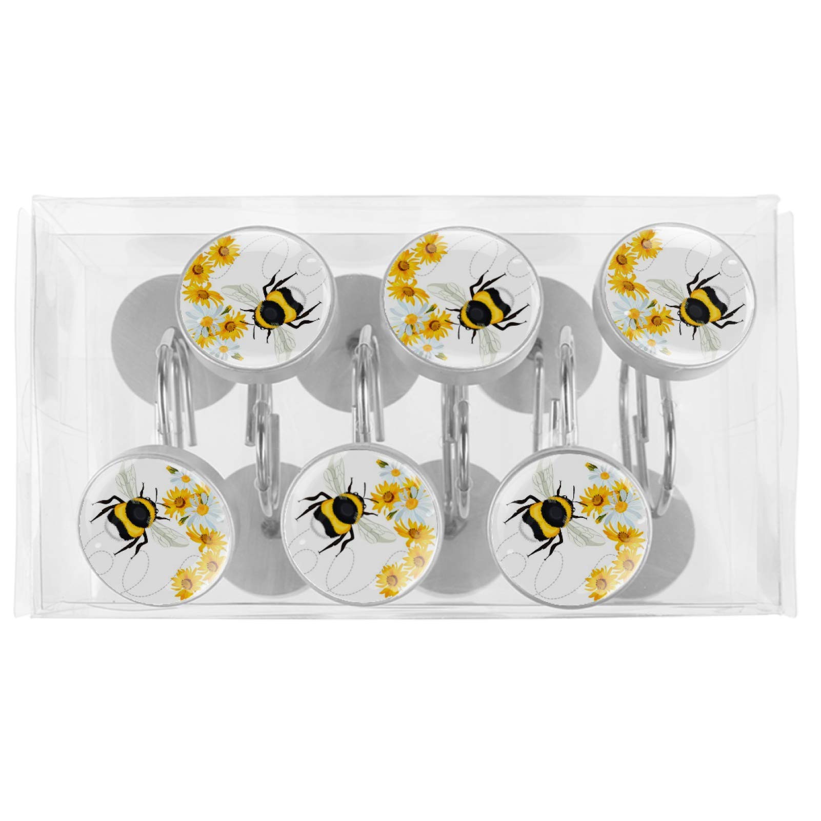 Lot de 12 anneaux décoratifs pour rideau de douche en verre avec tête d'abeille