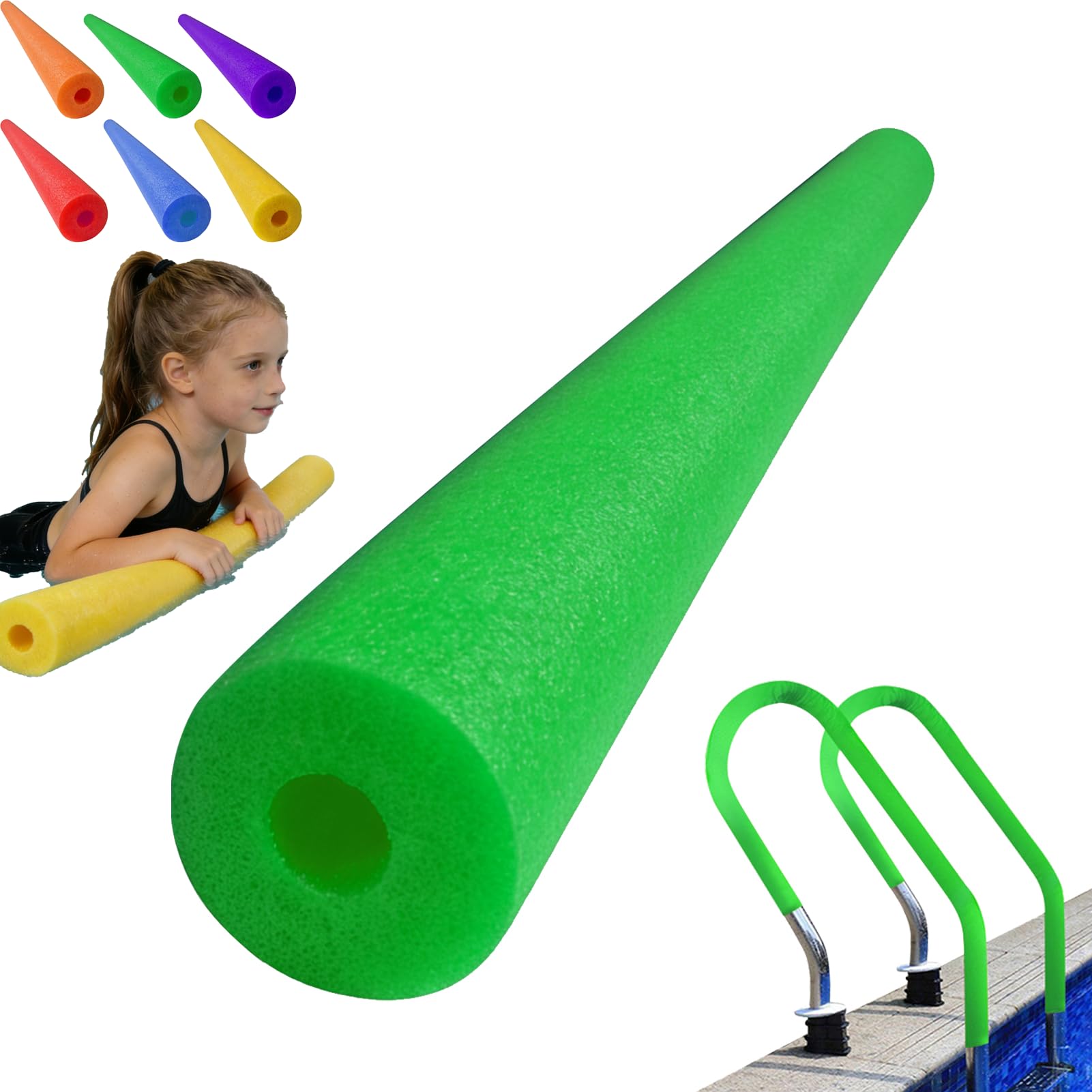 Long Pool Noodle Foam, 120cm Hollow Foam Pool Swimming Noodles, Floating Foams Tube Aid Woggle Logs Pools Noodles with Hole, Colorful Water Exercise Pools Swimming Aid Noodle for Kids & Adults (Green)