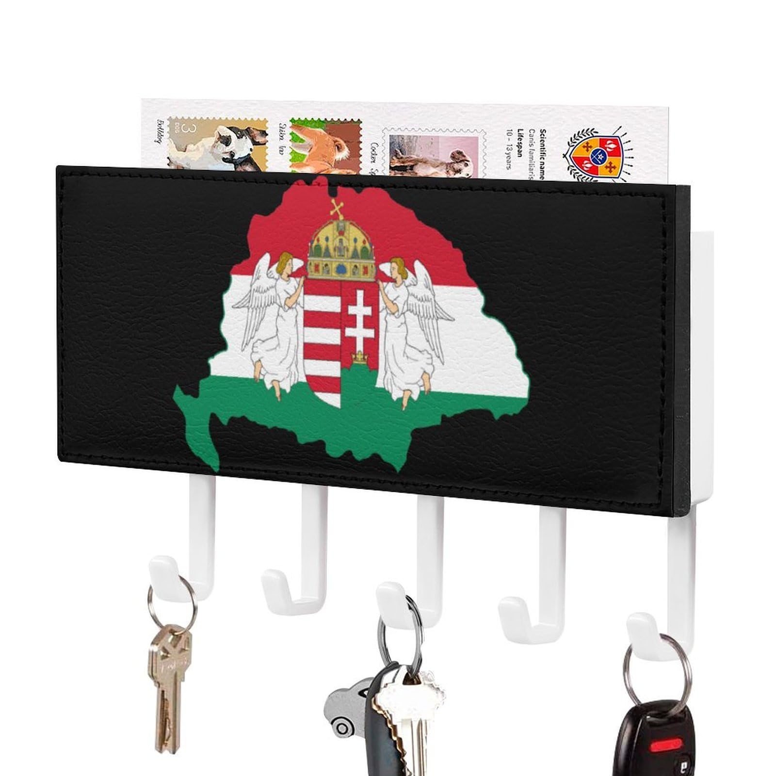 NCLQVJXZKHW Kingdom of Hungary Flag Map Key Holder with 5 Hooks Key Hooks Wall Mounted Key Racks Key Hanger Organiser Shelf