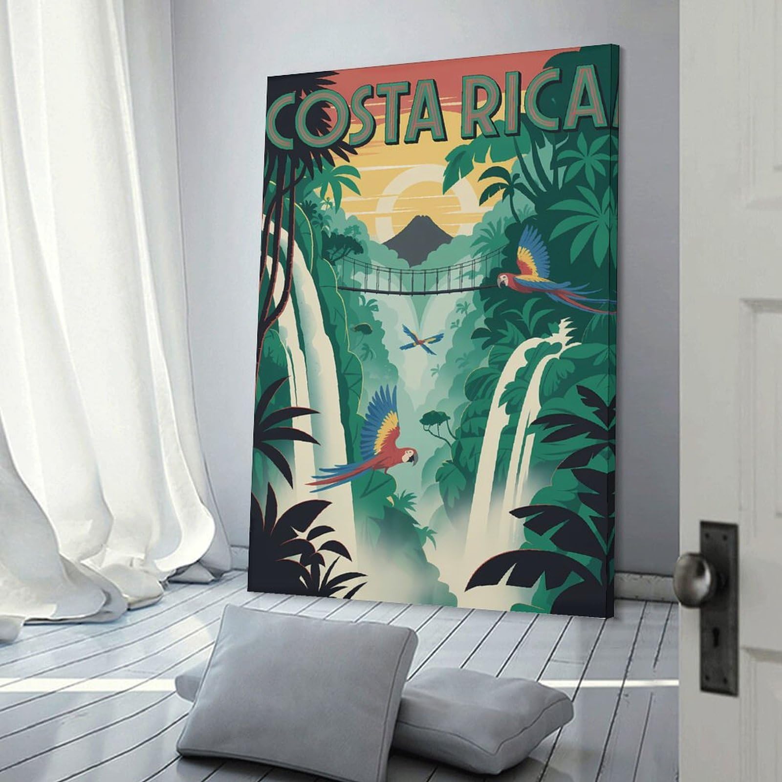 Junmoney Costa Rica Tropical Waterfall Scene Wall Picture Print, 24x36inch(60x90cm), for Art Walls, Layered Displays Or Homes, Home Wall Art for Statement Displays