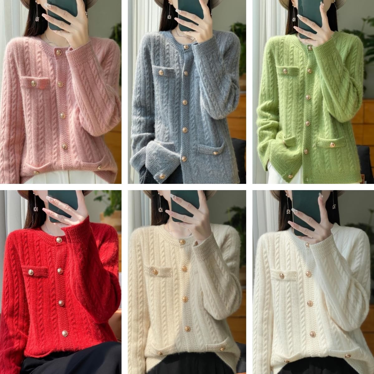 Cárdigan De Lana De Punto Trenzado para Mujer con Botones Suéter De Lana Suave Y Cálido De Manga Larga Chaqueta Clásica De Cuello Redondo Prenda De Punto para Otoño E Invierno Ropa Informal De