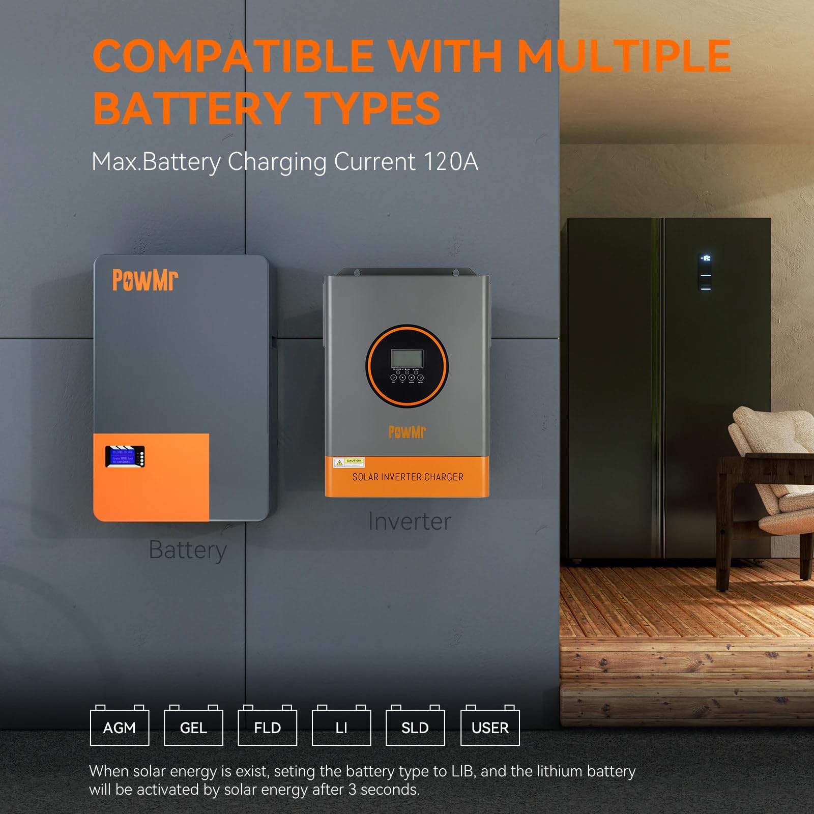 Onduleur Photovoltaïque 6,2 Kw (Pv60-500vdc) + Télécommande App, Onduleur Solaire Hybride - Prise En Charge Parallèle (Triphasé), Chargeur Mppt 48 V à 220/230 V + 120 A,Grey