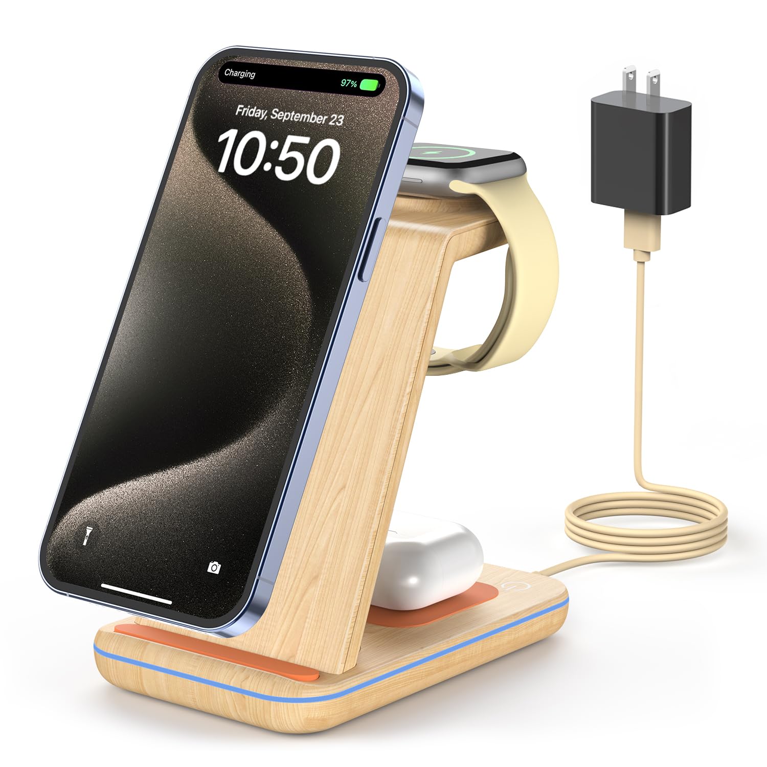 3 in 1 Wireless Charging, Wireless Charger Stand for Multiple Apple Devices, Wireless Charger for iPhone 17 16 15 14 13 12 11 Pro Max XS XR 8, Apple Watch 11 9 8 7 6 SE 5 4 3 2, AirPods 4/3/2/Pro
